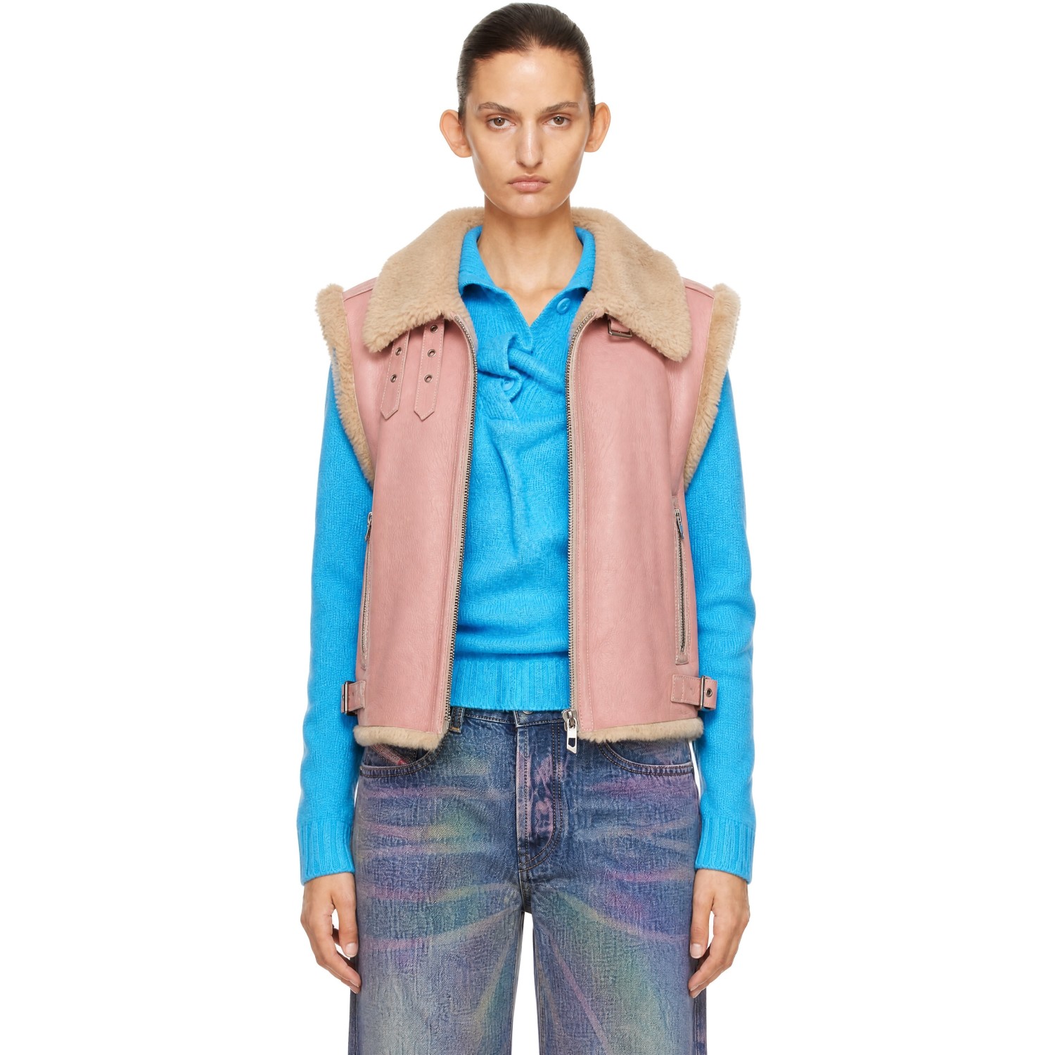 Diesel Pink Shearling Leather Vest