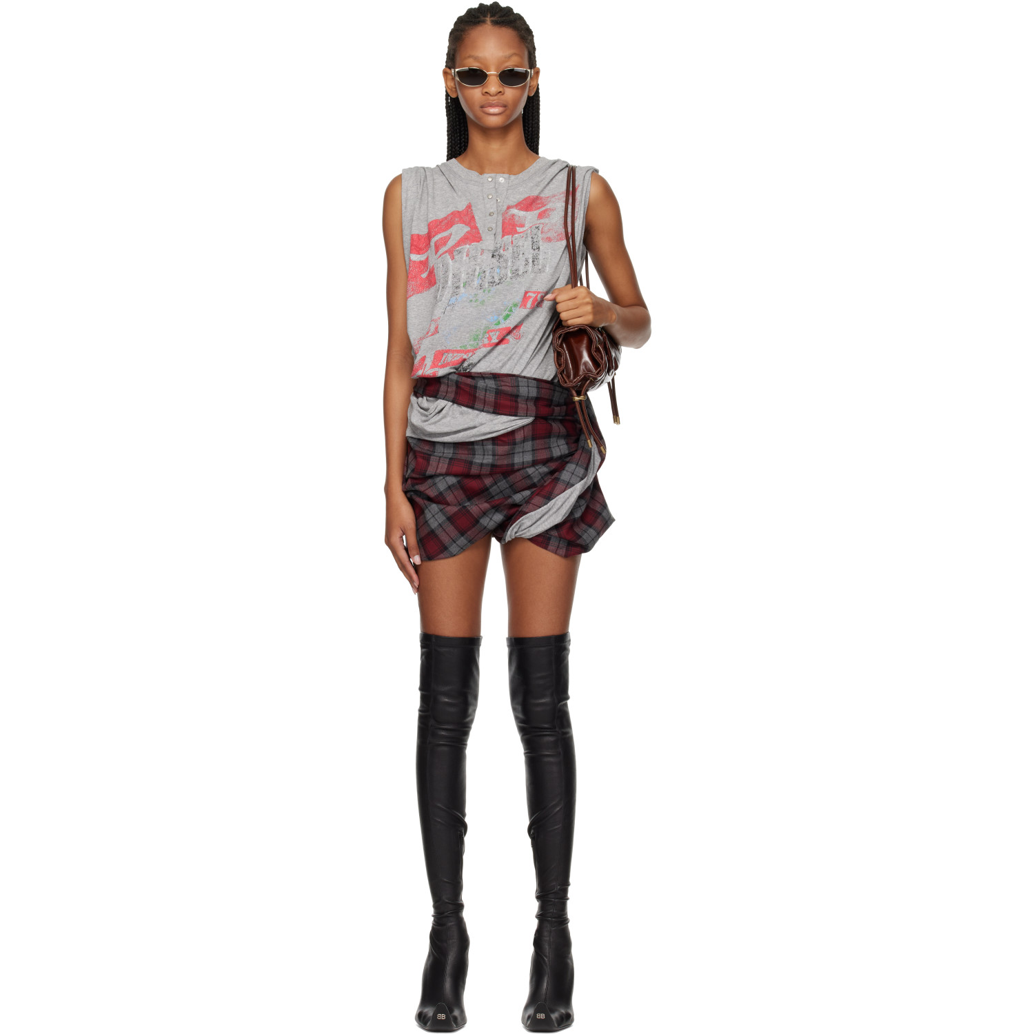 Diesel Gray & Red Jersey & Check Wool Playsuit
