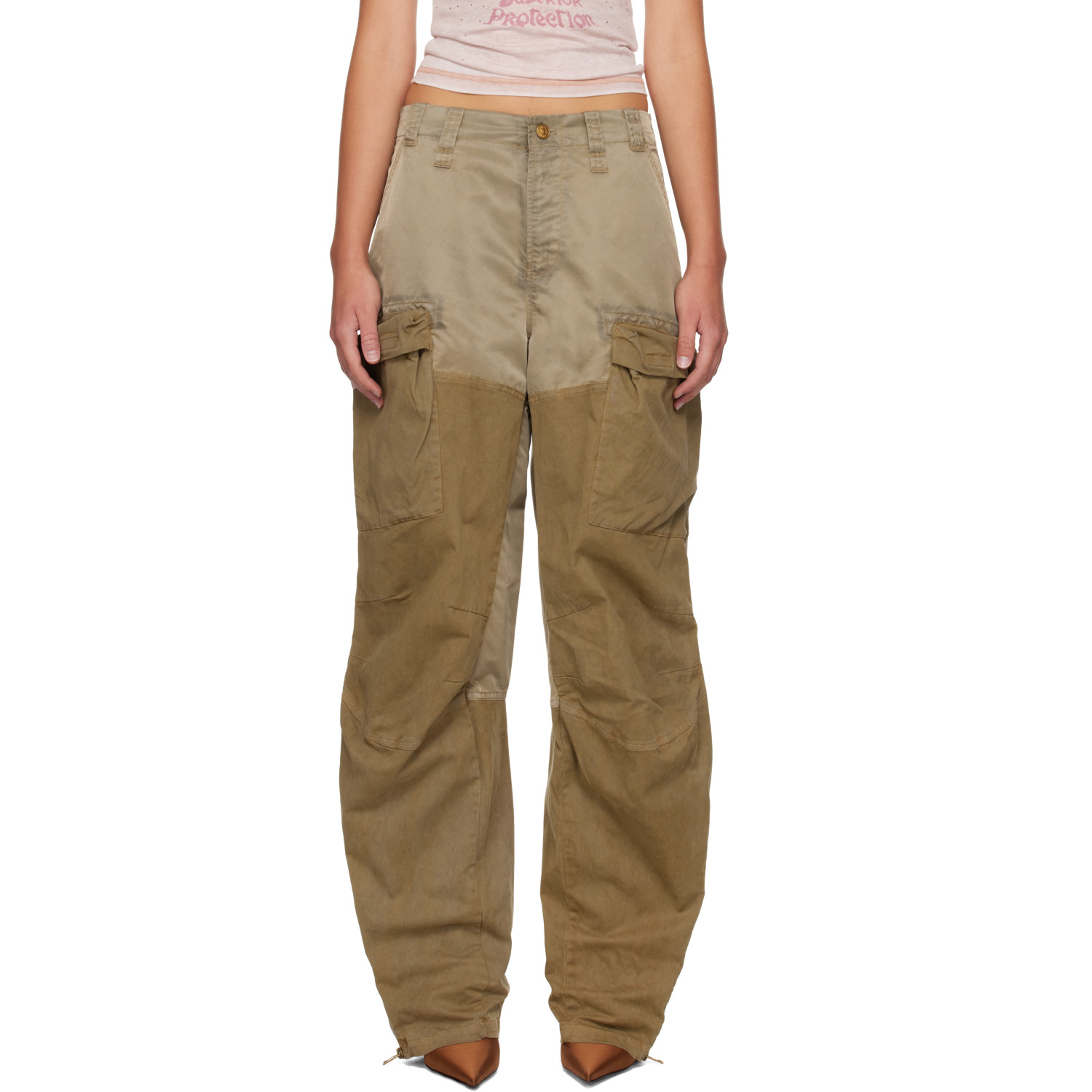 Diesel Khaki Cotton & Nylon Cargo Pants