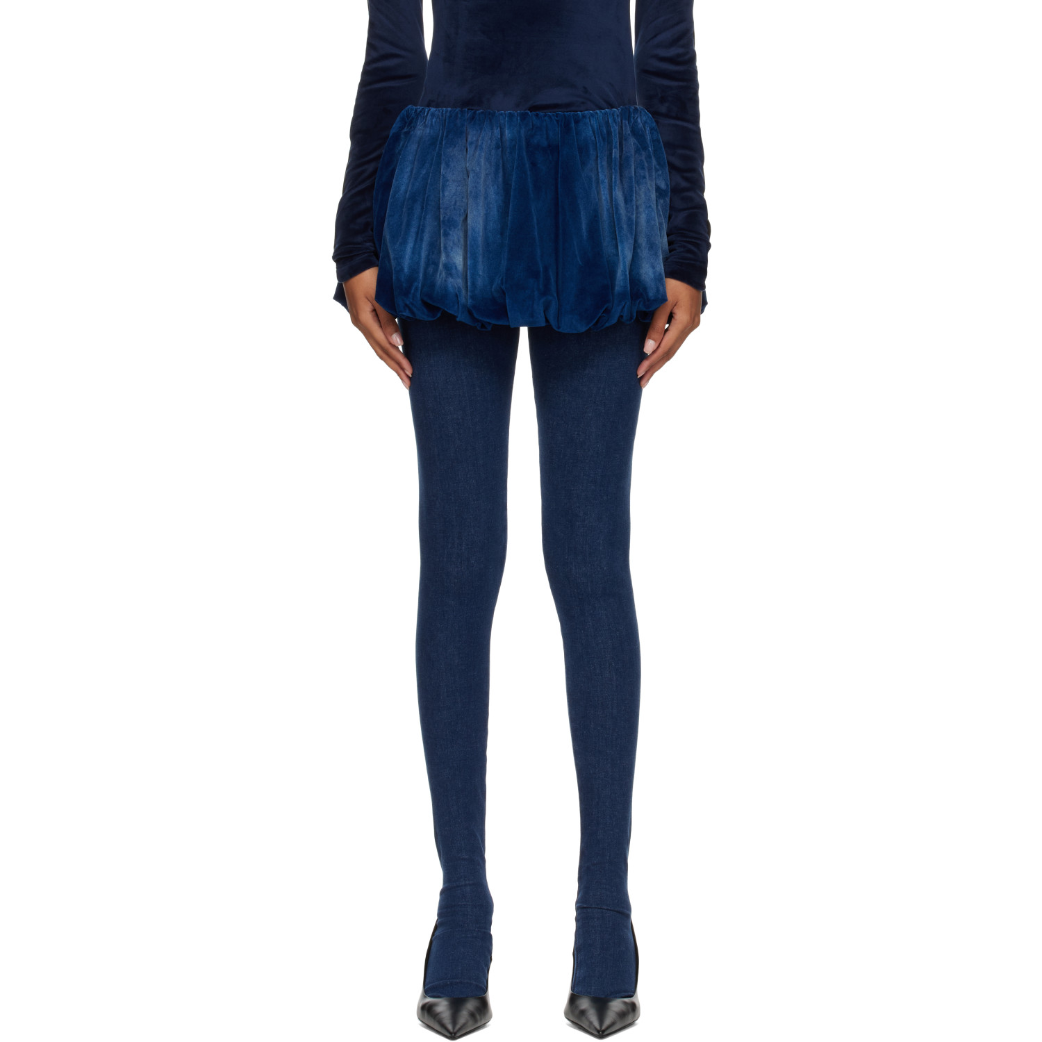 Diesel Blue Velvet Denim Bubble Miniskirt