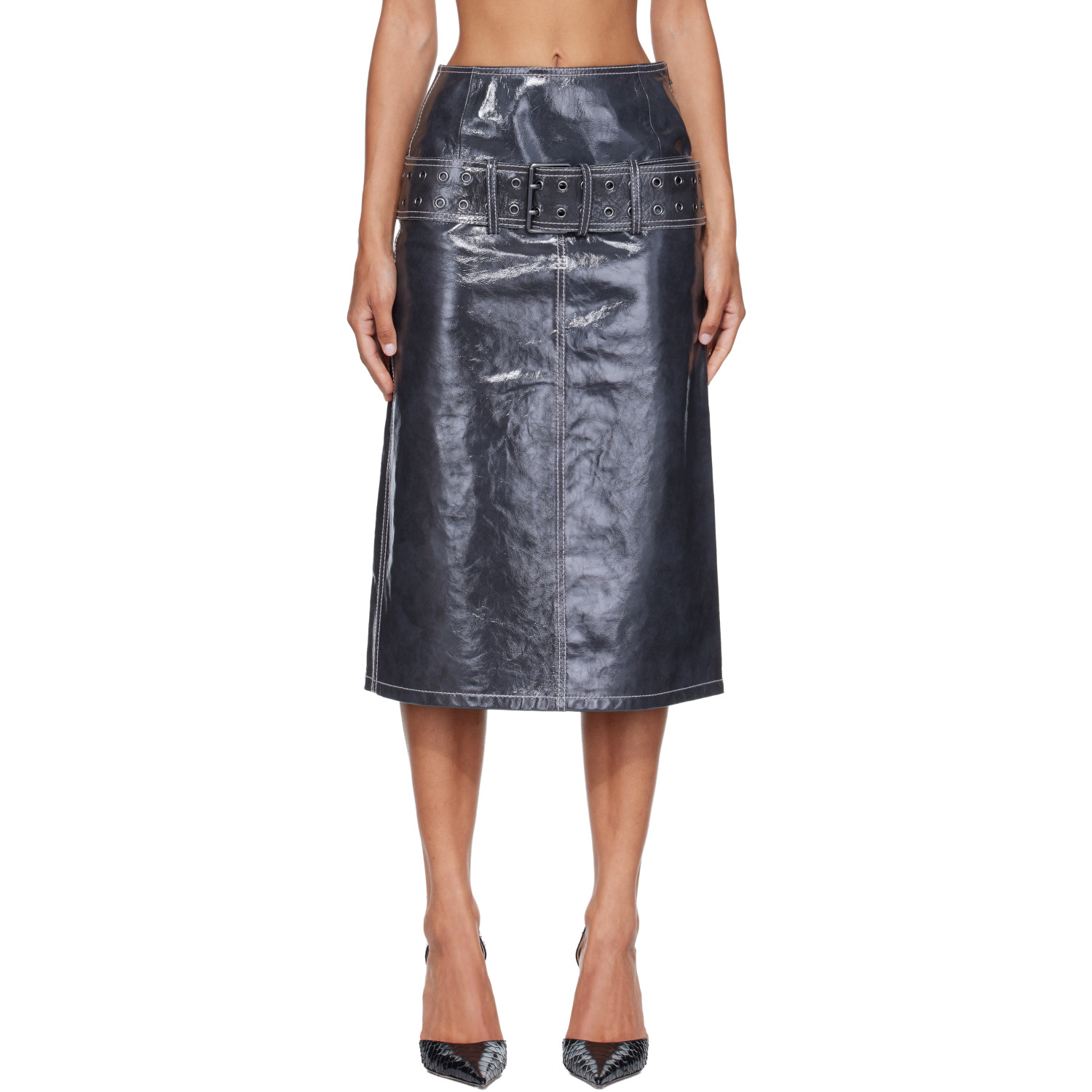 Diesel Gray Patent Leather Midi Skirt