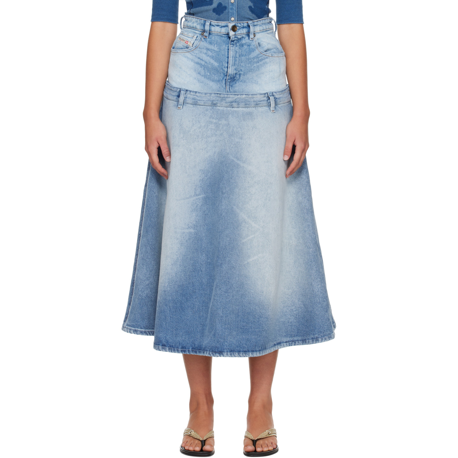 Diesel Blue Layered Denim Midi Skirt