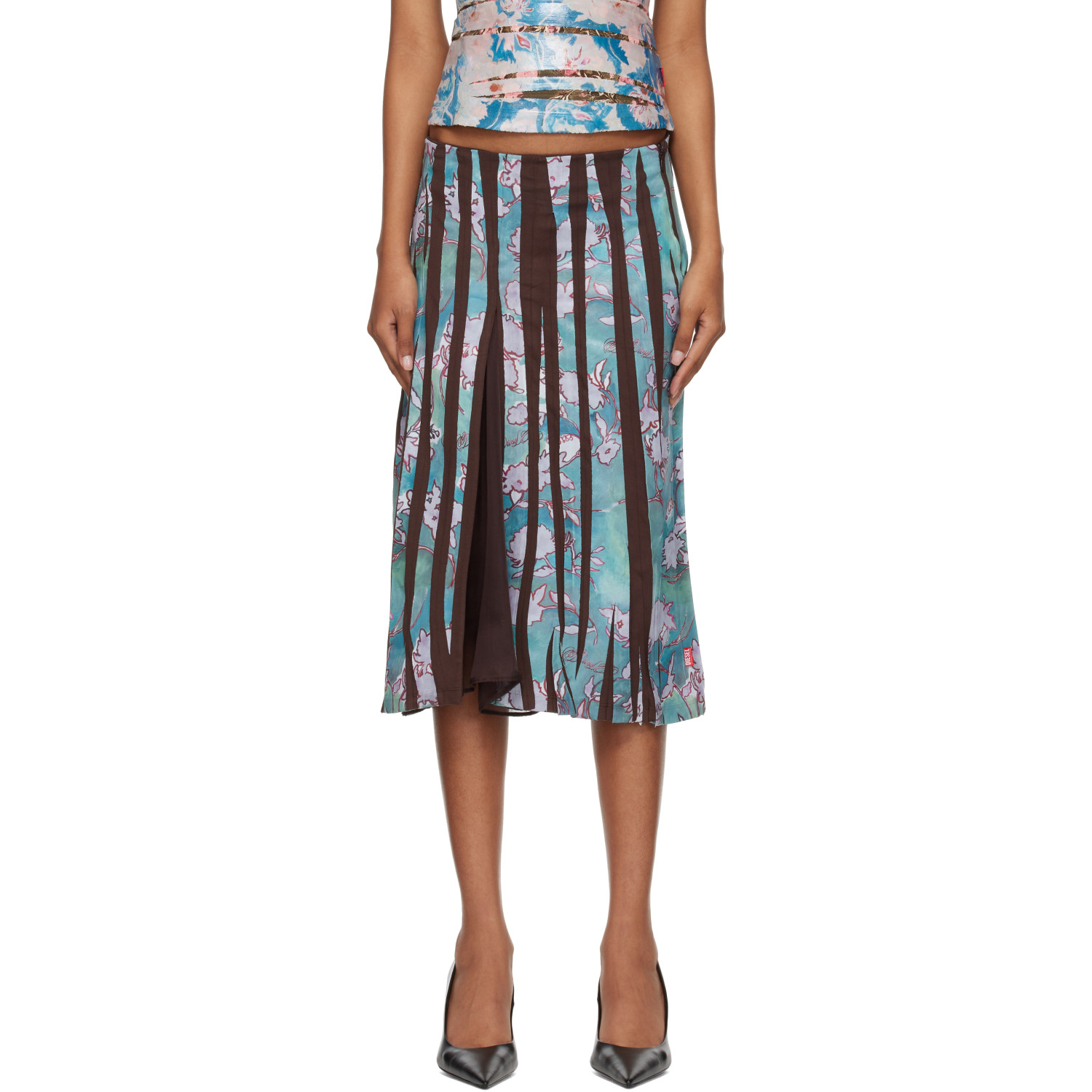 Diesel Blue & Brown O-Lima Midi Skirt