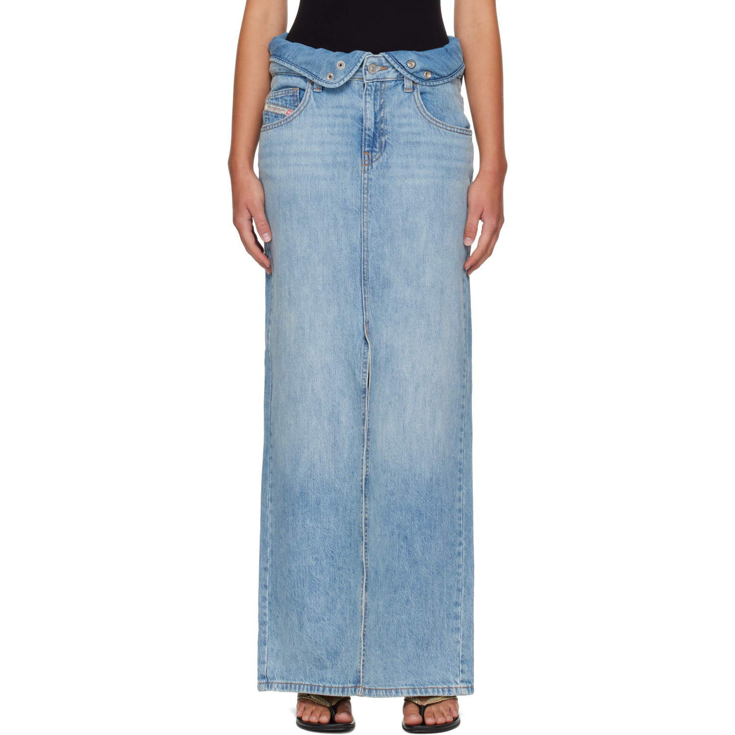 Diesel Blue Jean-Illusion Denim Maxi Skirt