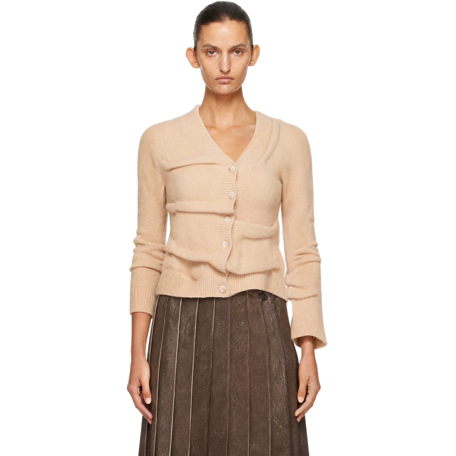 Diesel Beige Cropped Wrinkled Boiled Knit Cardigan
