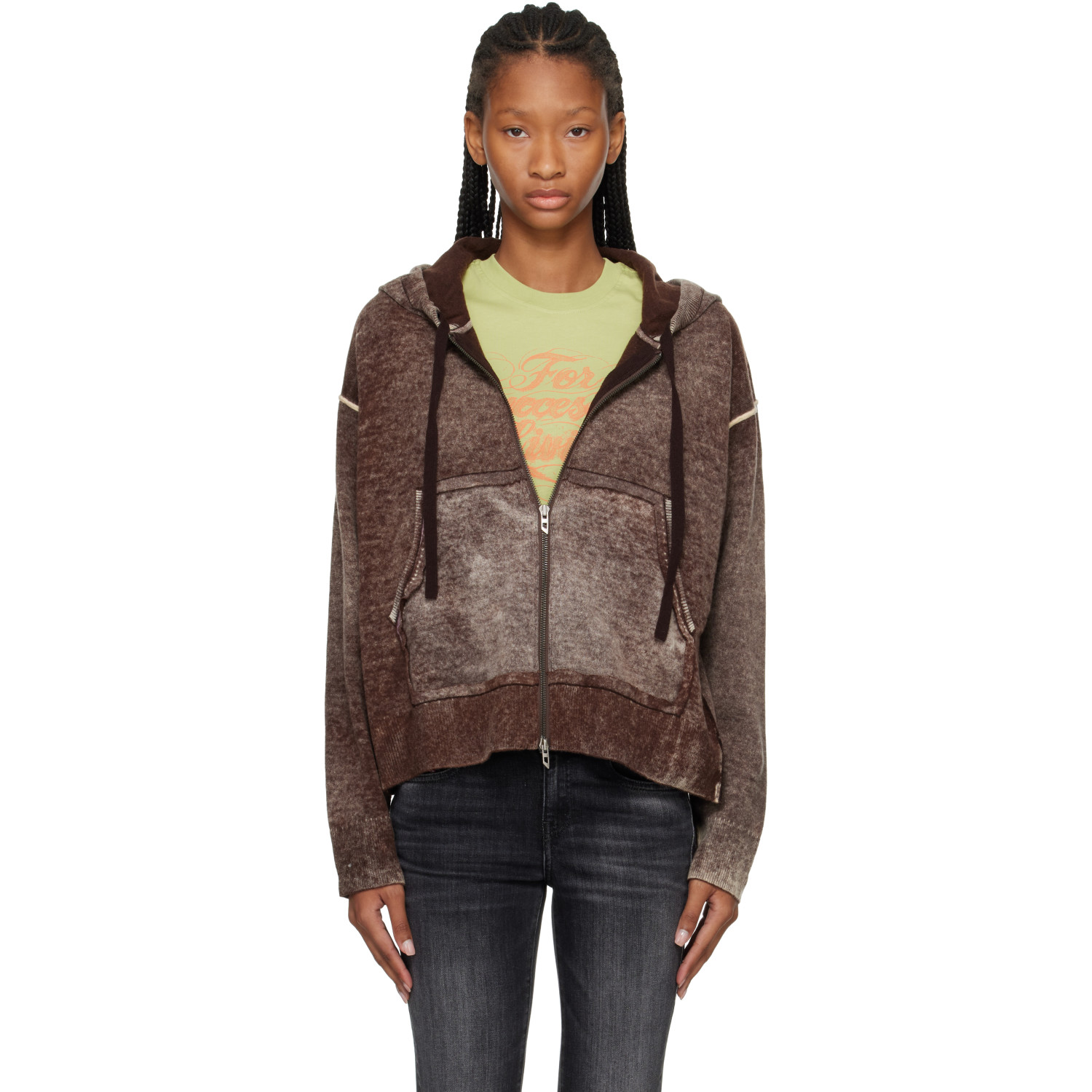 Diesel Brown Wool Reverse-Print Hoodie