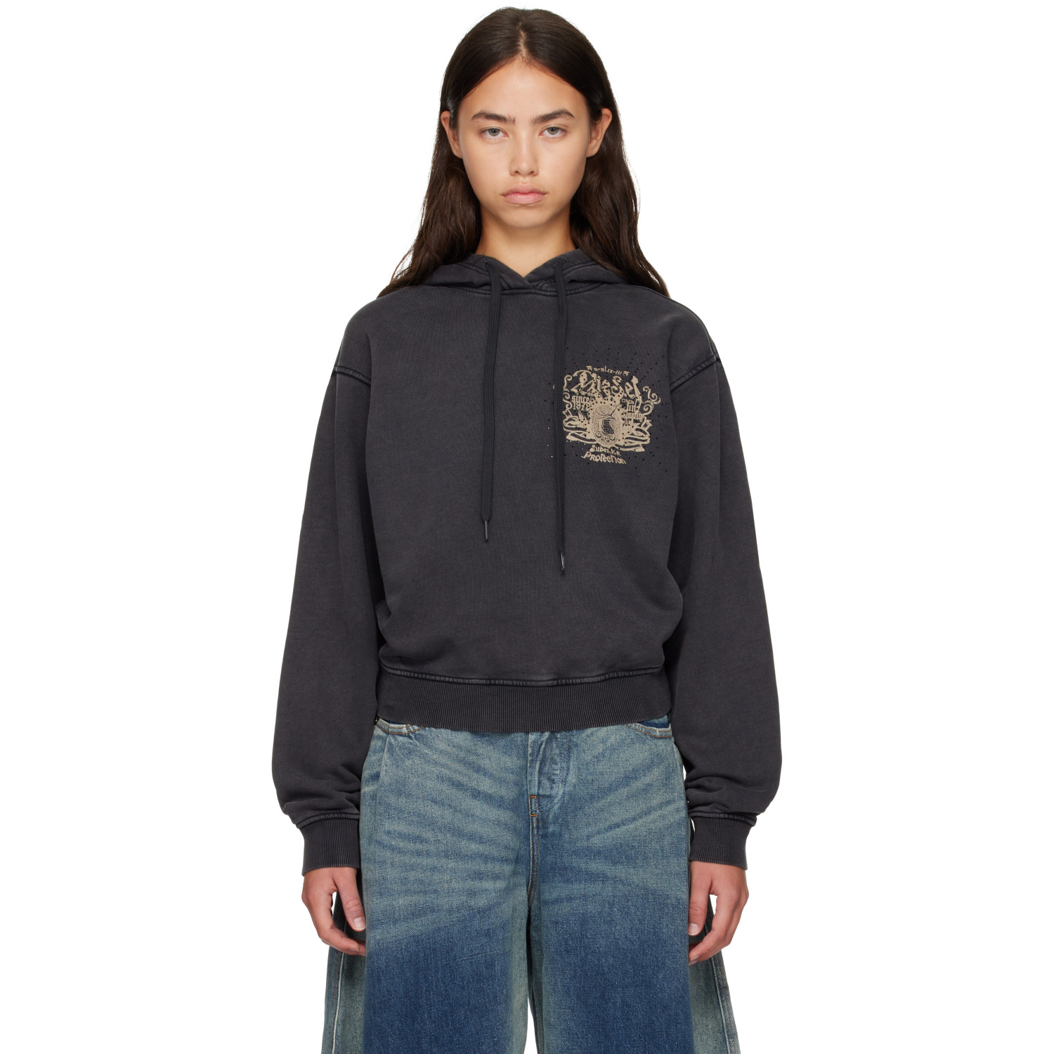 Diesel Black Prints & Rhinestone Studs Hoodie