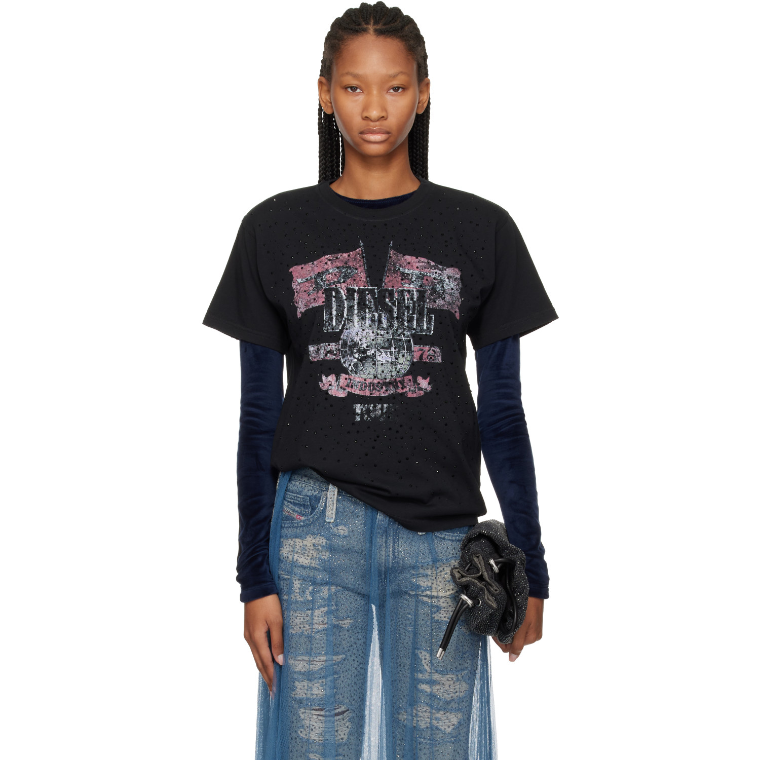 Diesel Black Concert Graphics & Crystals T-shirt
