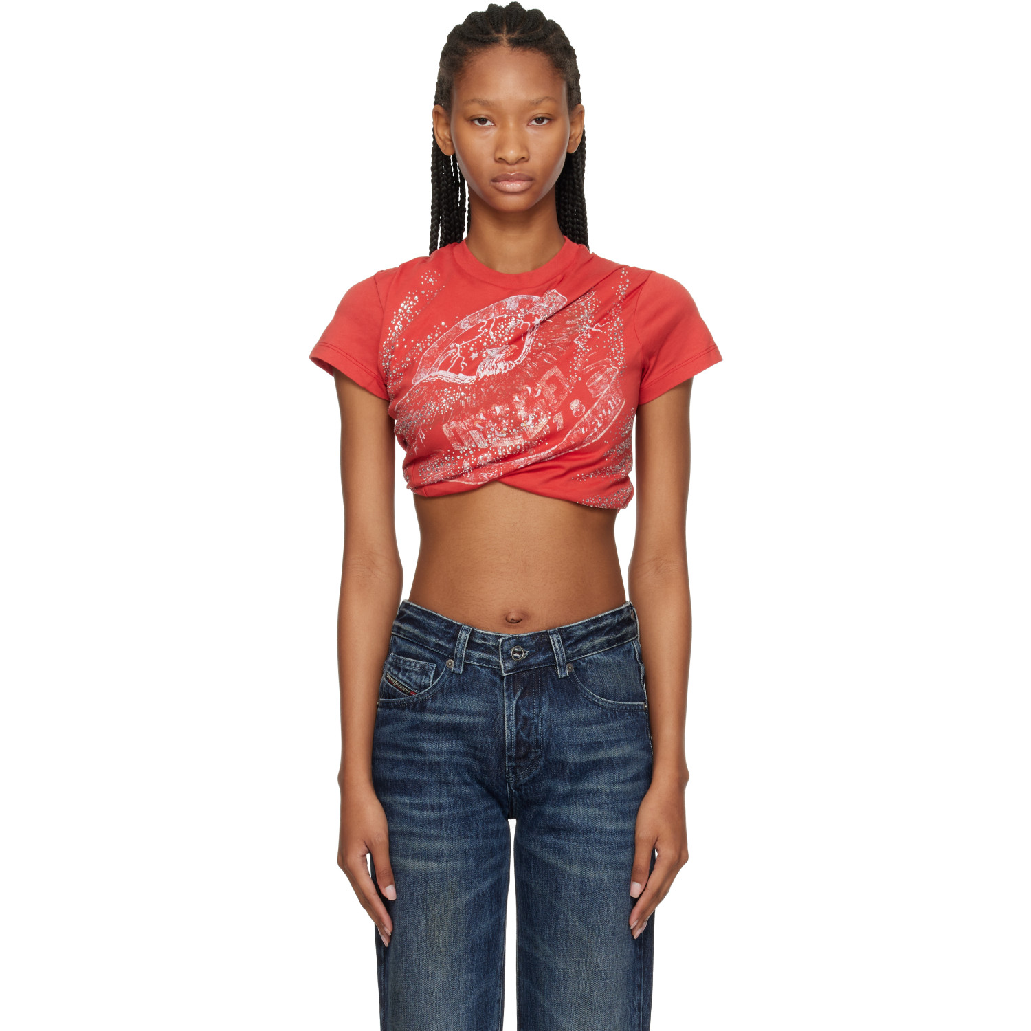 Diesel Red Double-Layer Jersey Rucked-Up T-shirt