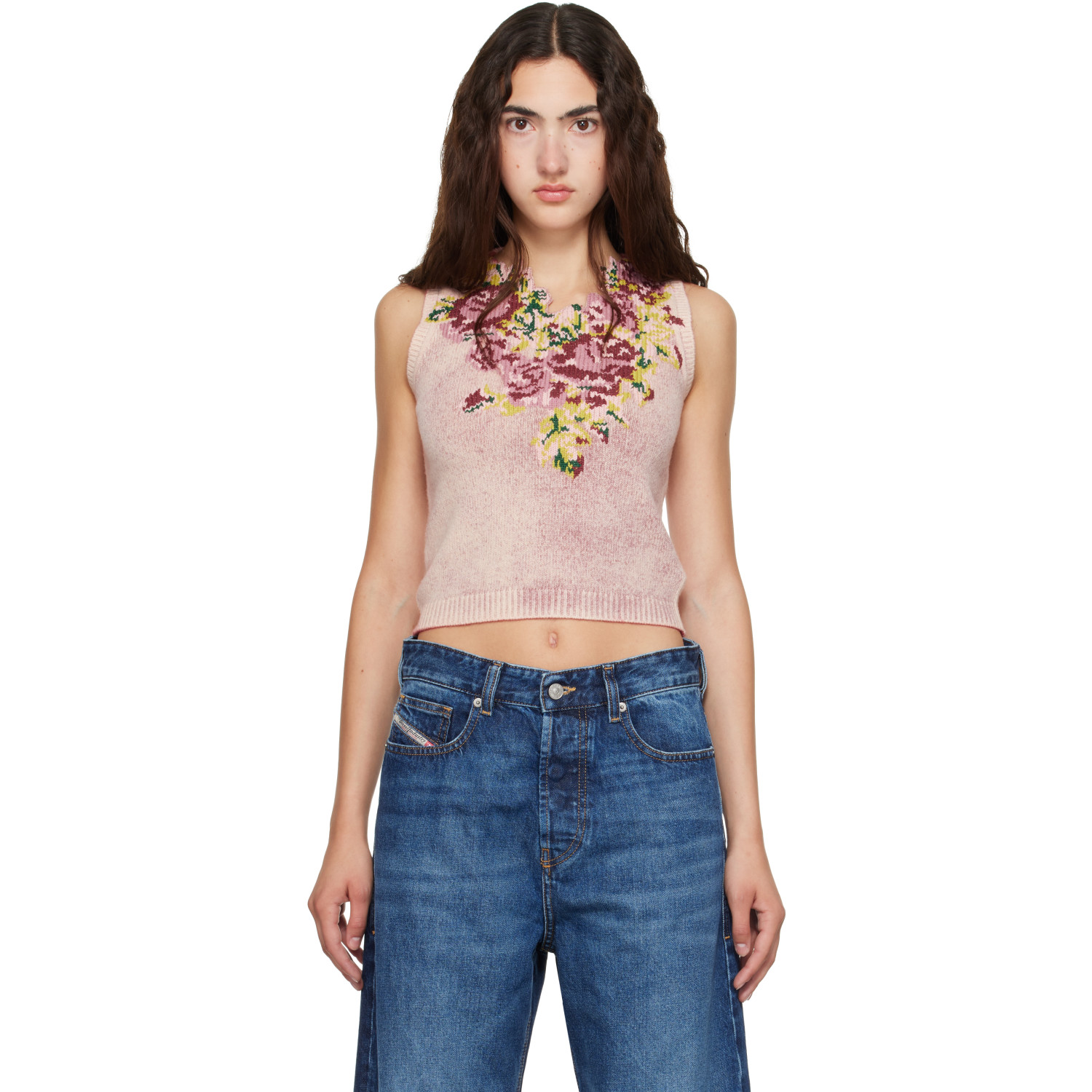 Diesel Pink Knit Floral Vest