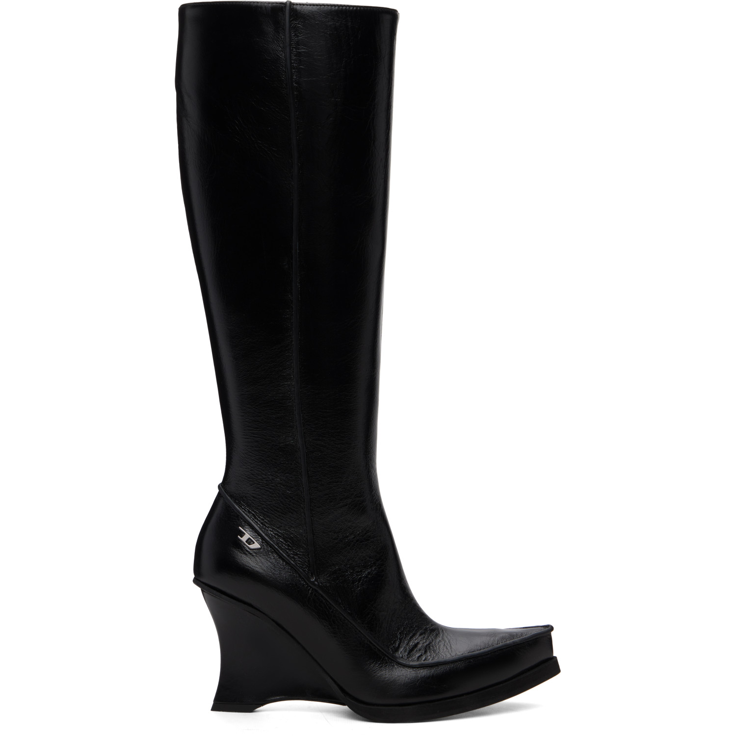 Diesel Black D-Lucette-Knee-High Leather Boots