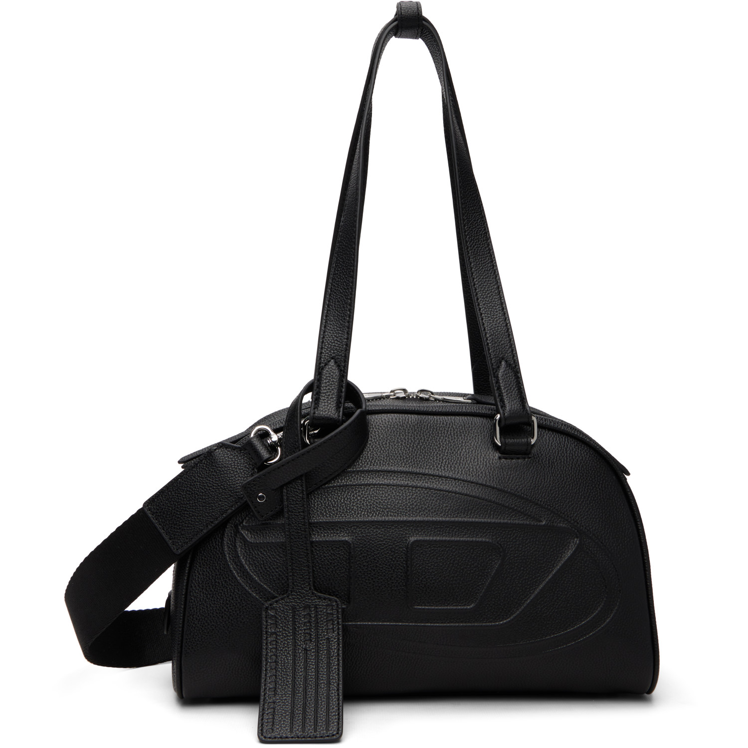 Diesel Black 1DR Dome Embossed Logo Leather Boston Bag