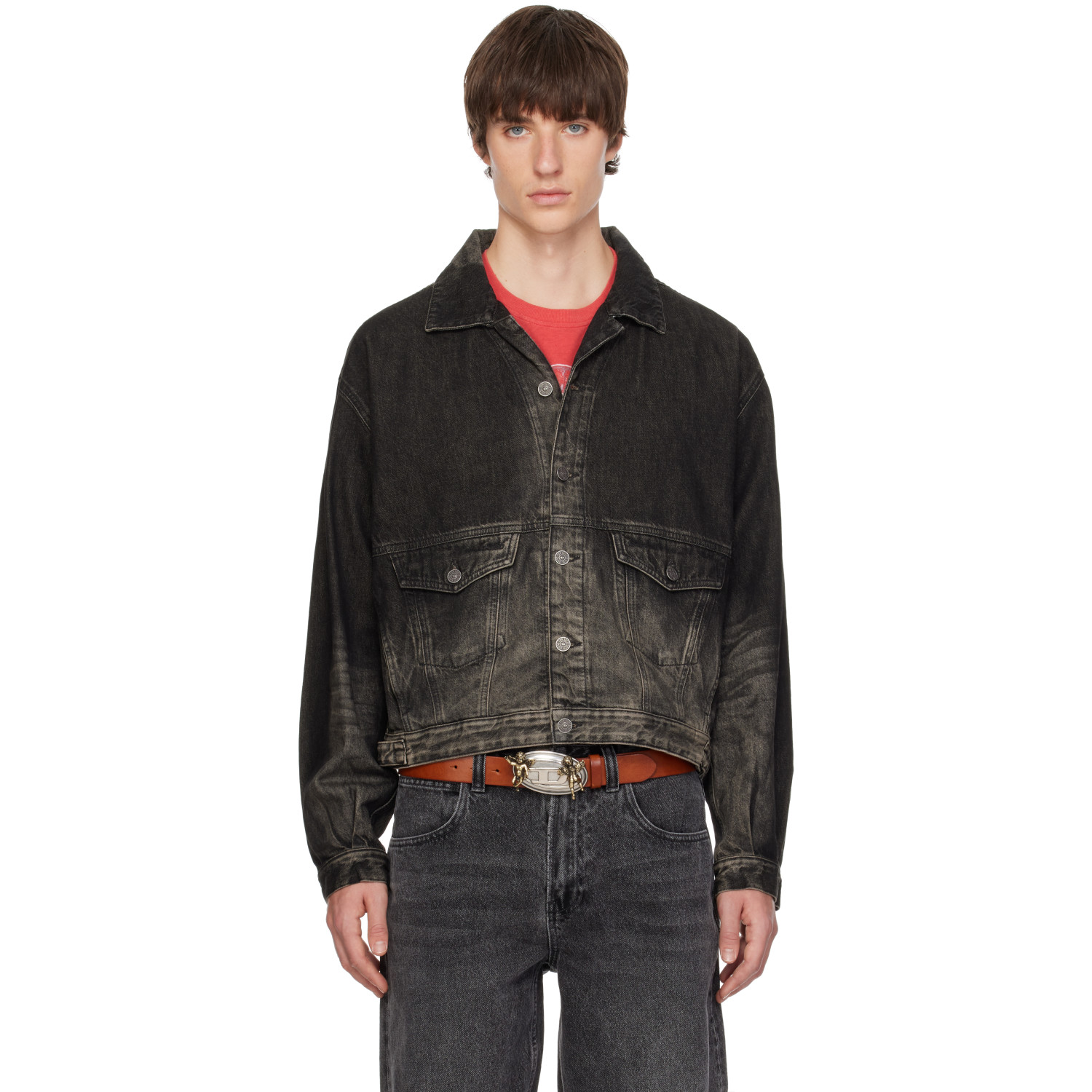 Diesel Black Dirty-Effect Denim Trucker Jacket
