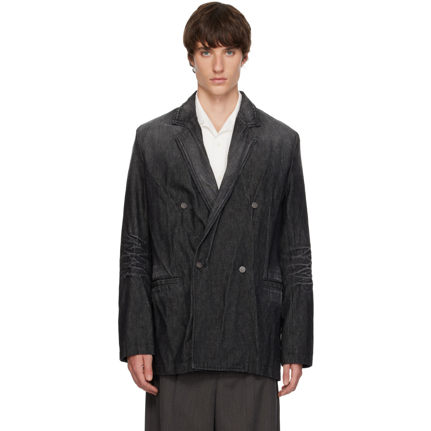 Diesel Black Double-Breasted Creased Denim Blazer