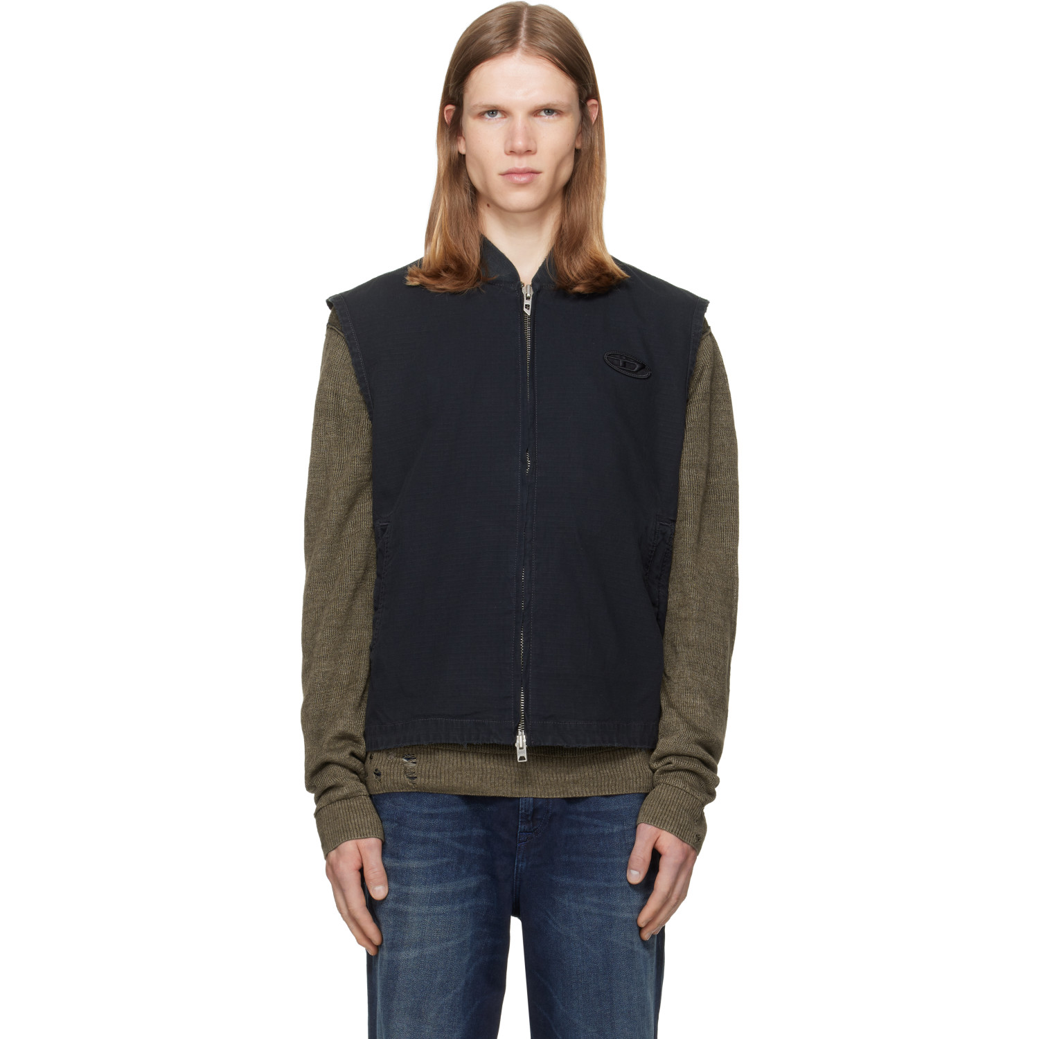 Diesel Black Cotton Ripstop Oval D Patch Vest
