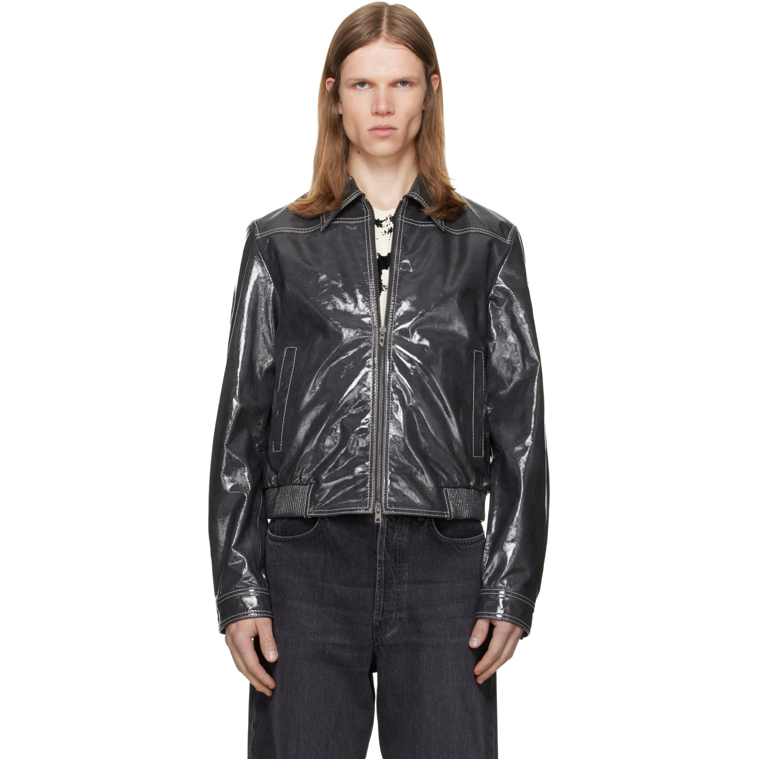 Diesel Gray Patent-Leather Jacket