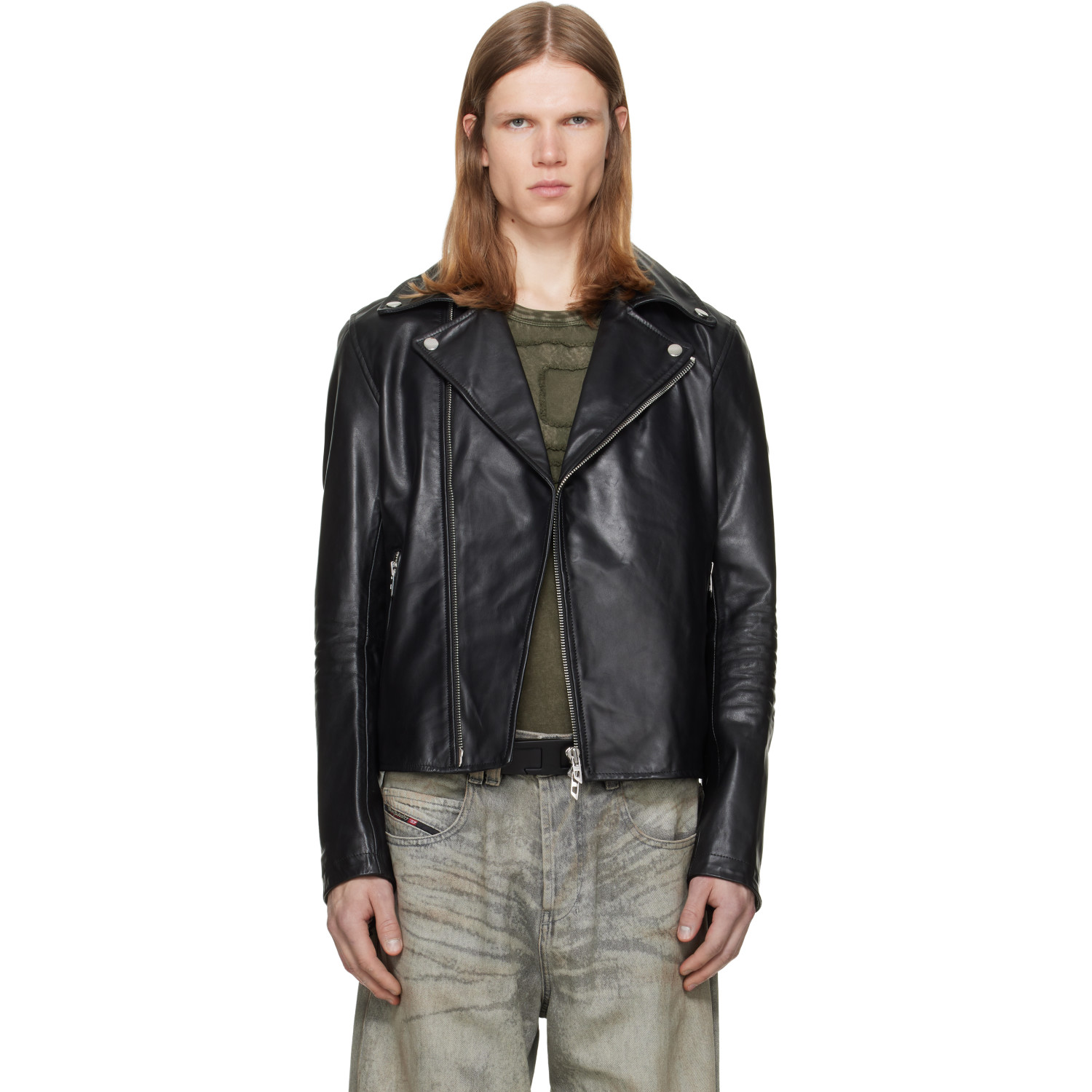Diesel Black L-Eo-Wrd Leather Jacket