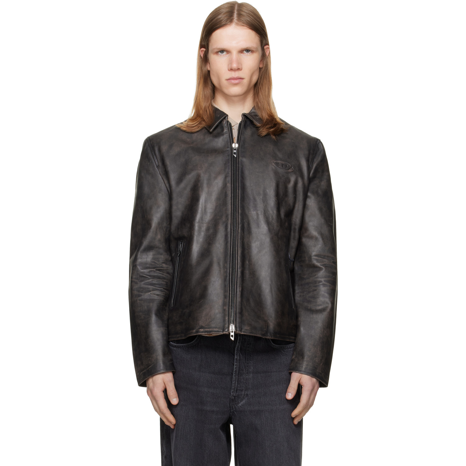 Diesel Brown Treated Leather Coach Jacket
