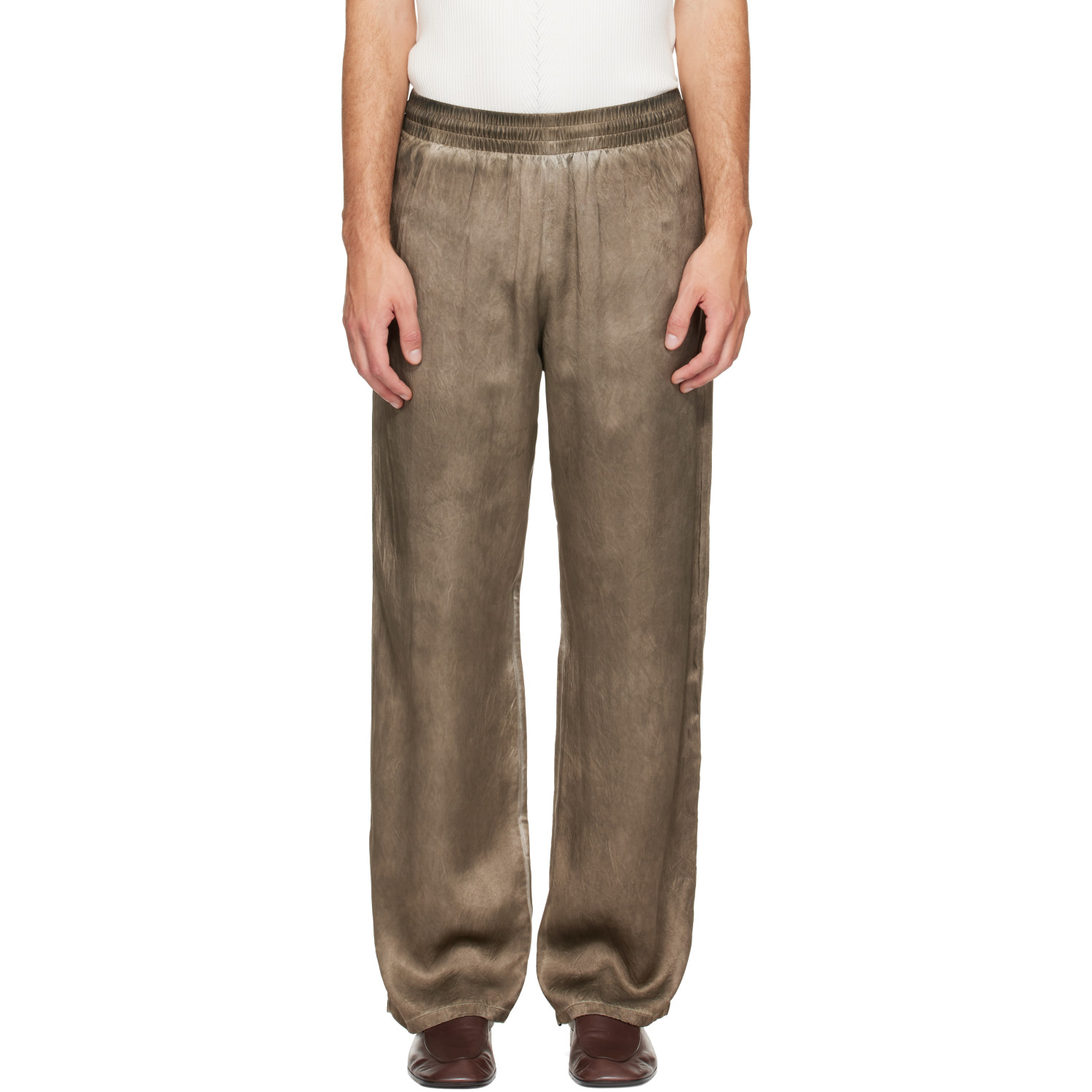 Diesel Brown Wrinkled Satin Track Pants