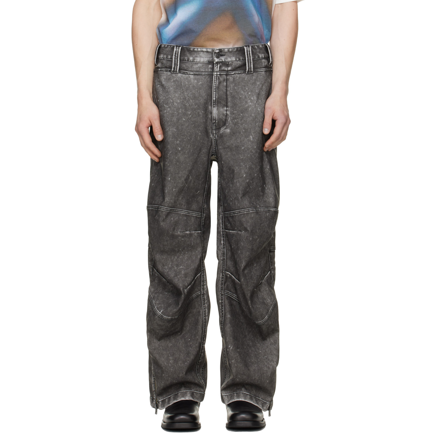 Diesel Gray Distressed-Effect Faux-Leather Pants