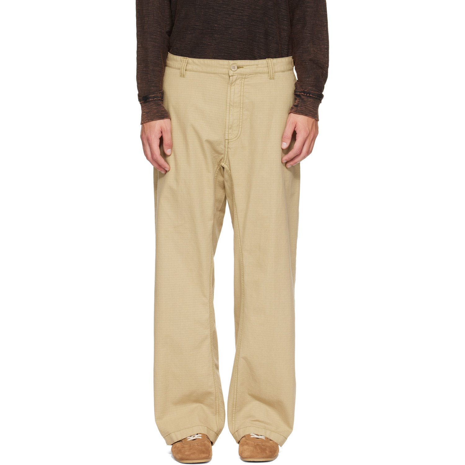 Diesel Beige Cotton Ripstop Side Buckles Trousers