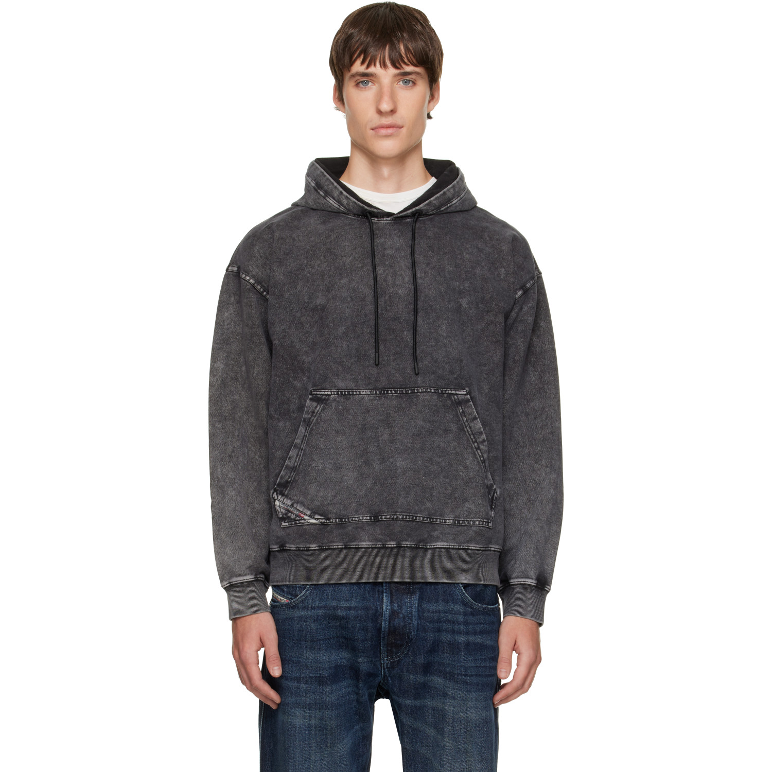 Diesel Gray Treated Denim-Effect Hoodie
