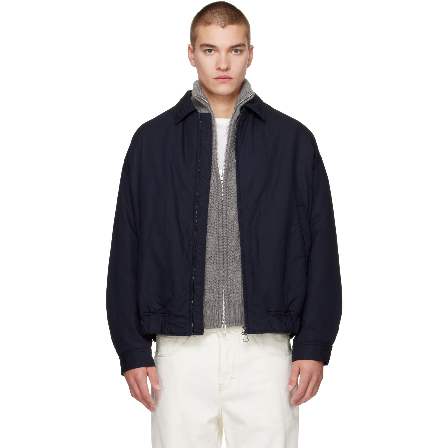 CASEY CASEY Navy Lin Cot Meaux Blouson Jacket