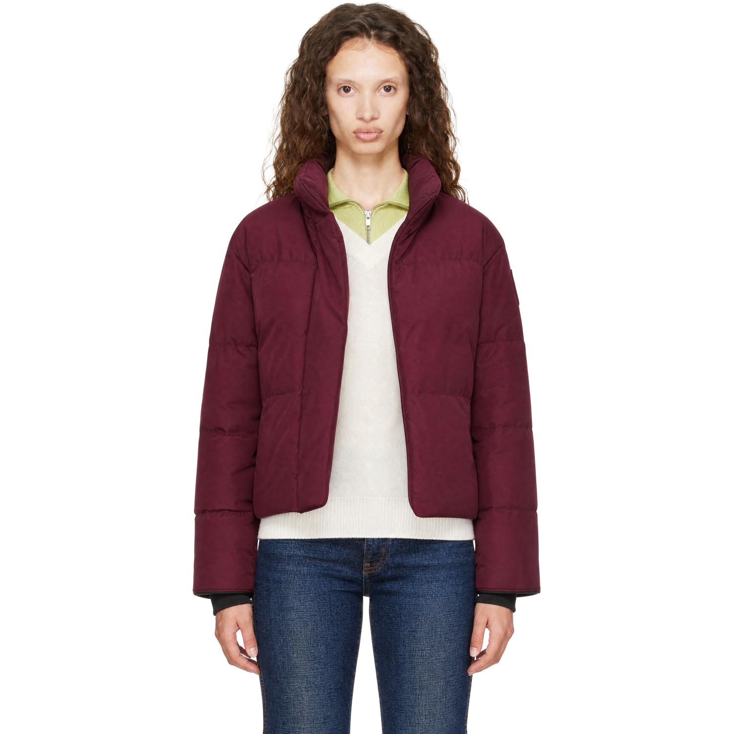 Canada Goose Burgundy Tonal Disc Grandview Cropped Down Jacket