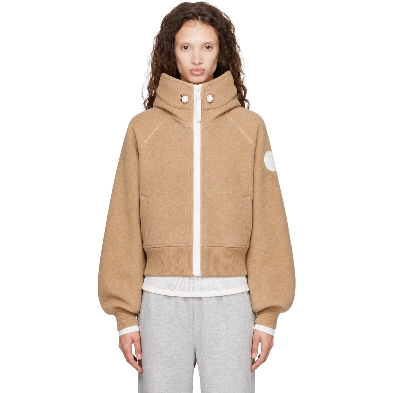 Canada Goose Beige Chilliwack Fleece White Disc Bomber Jacket