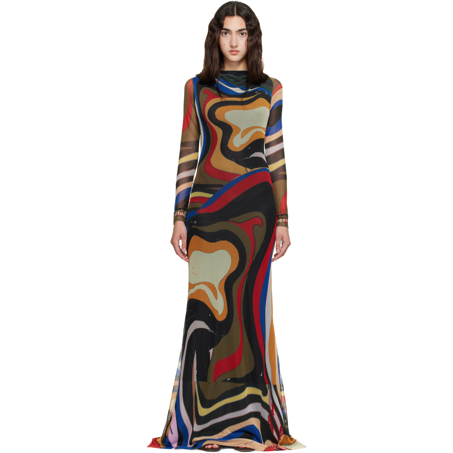 Ottolinger Multicolor Mesh Longsleeve Maxi Dress