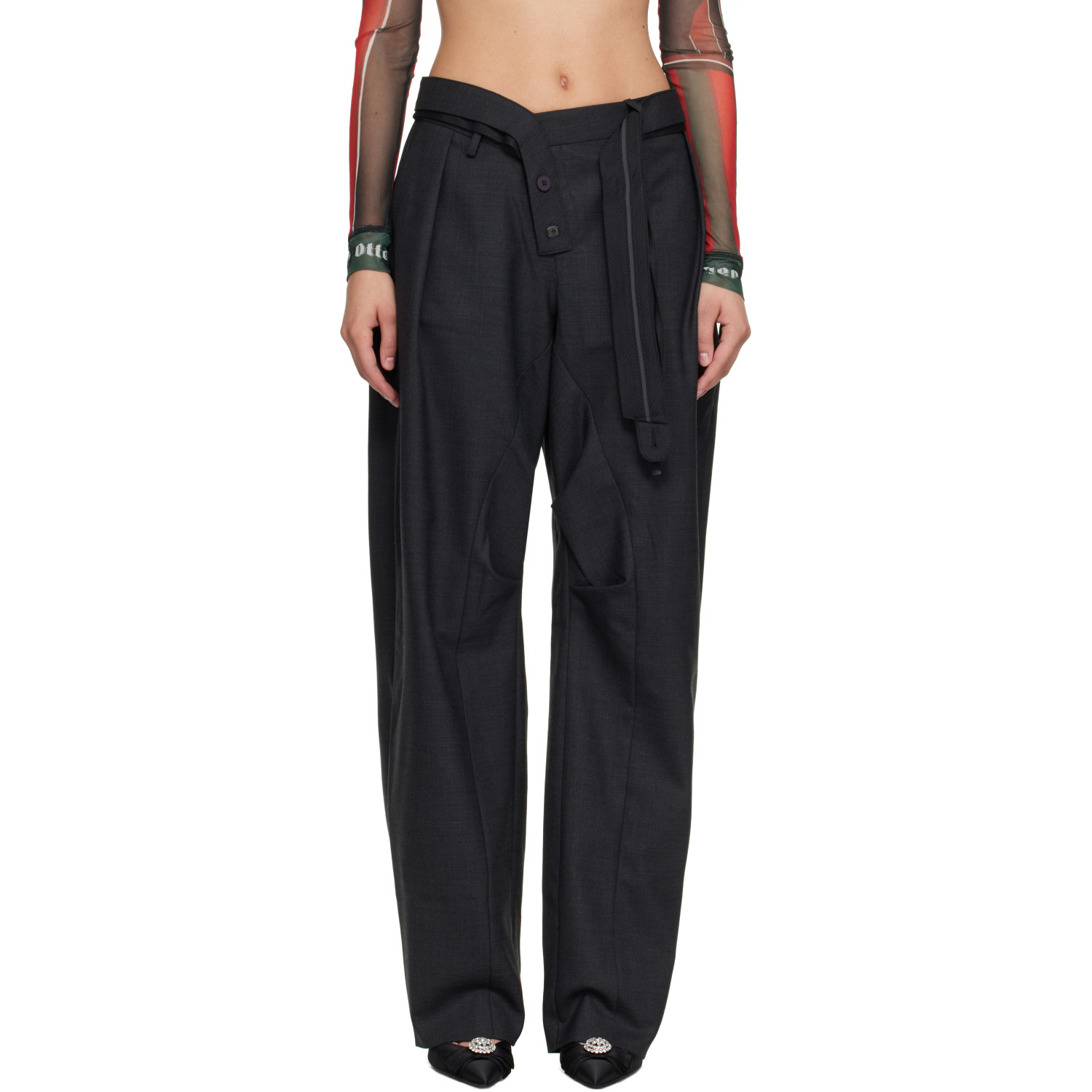 Ottolinger Gray Strapped Baggy Suit Trousers