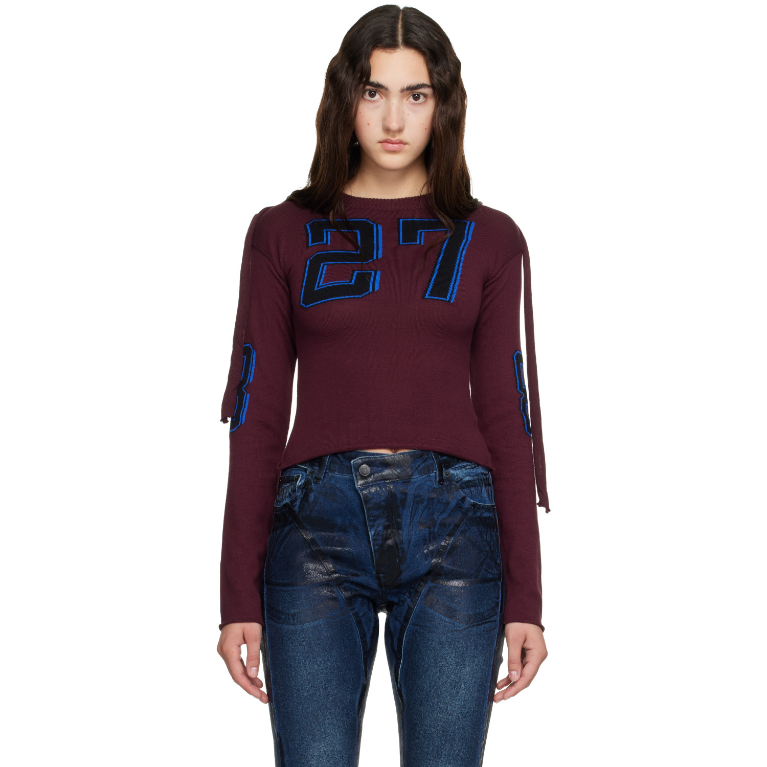 Ottolinger Burgundy Knit Strappy Longsleeve T-shirt