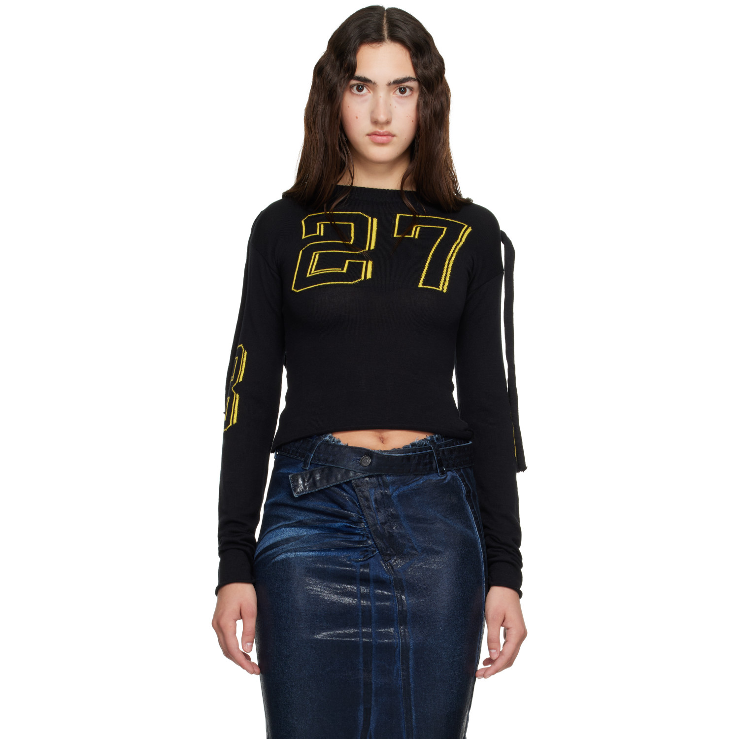 Ottolinger Black Knit Strappy Longsleeve T-shirt