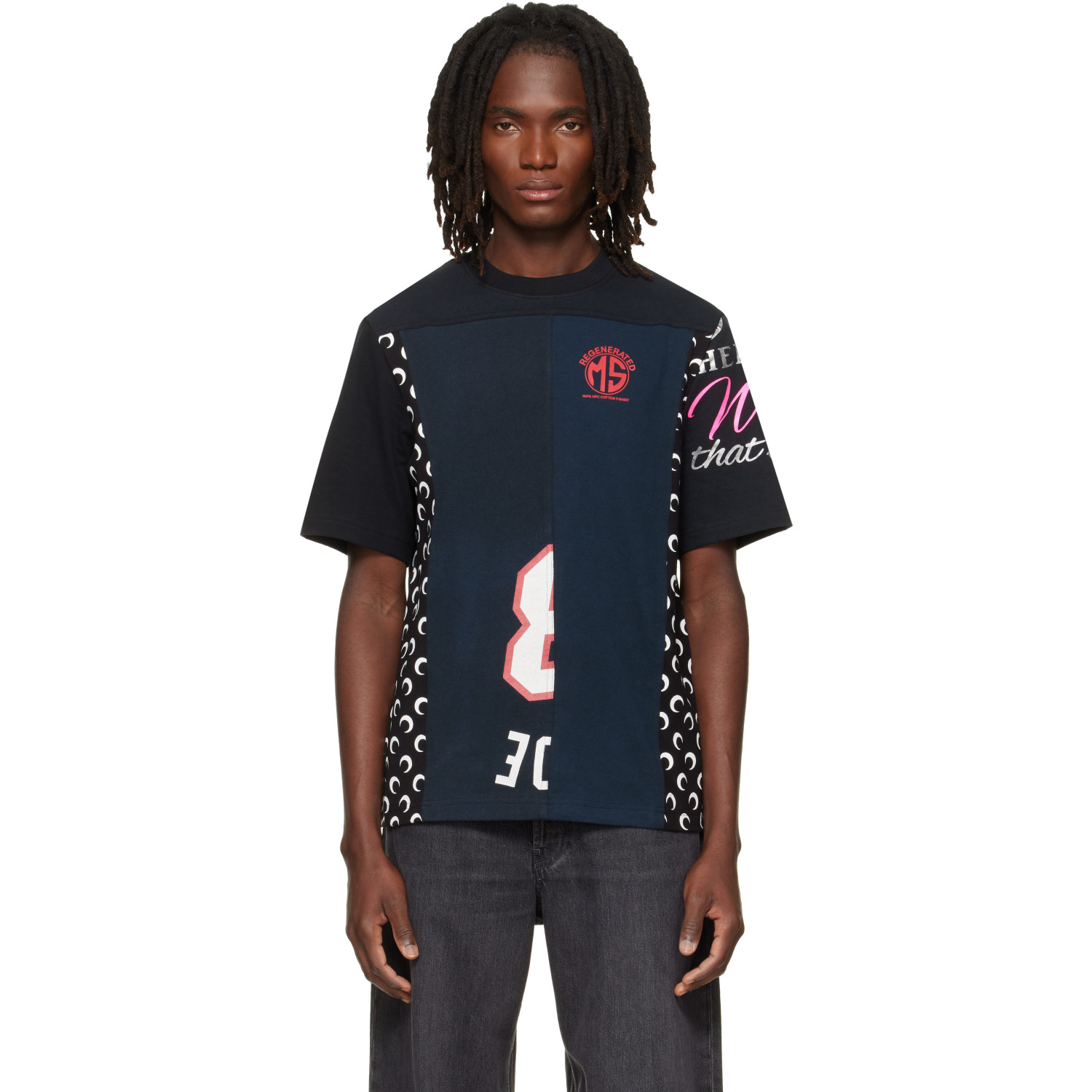 Marine Serre Black Regenerated Graphic Jersey Crewneck T-shirt