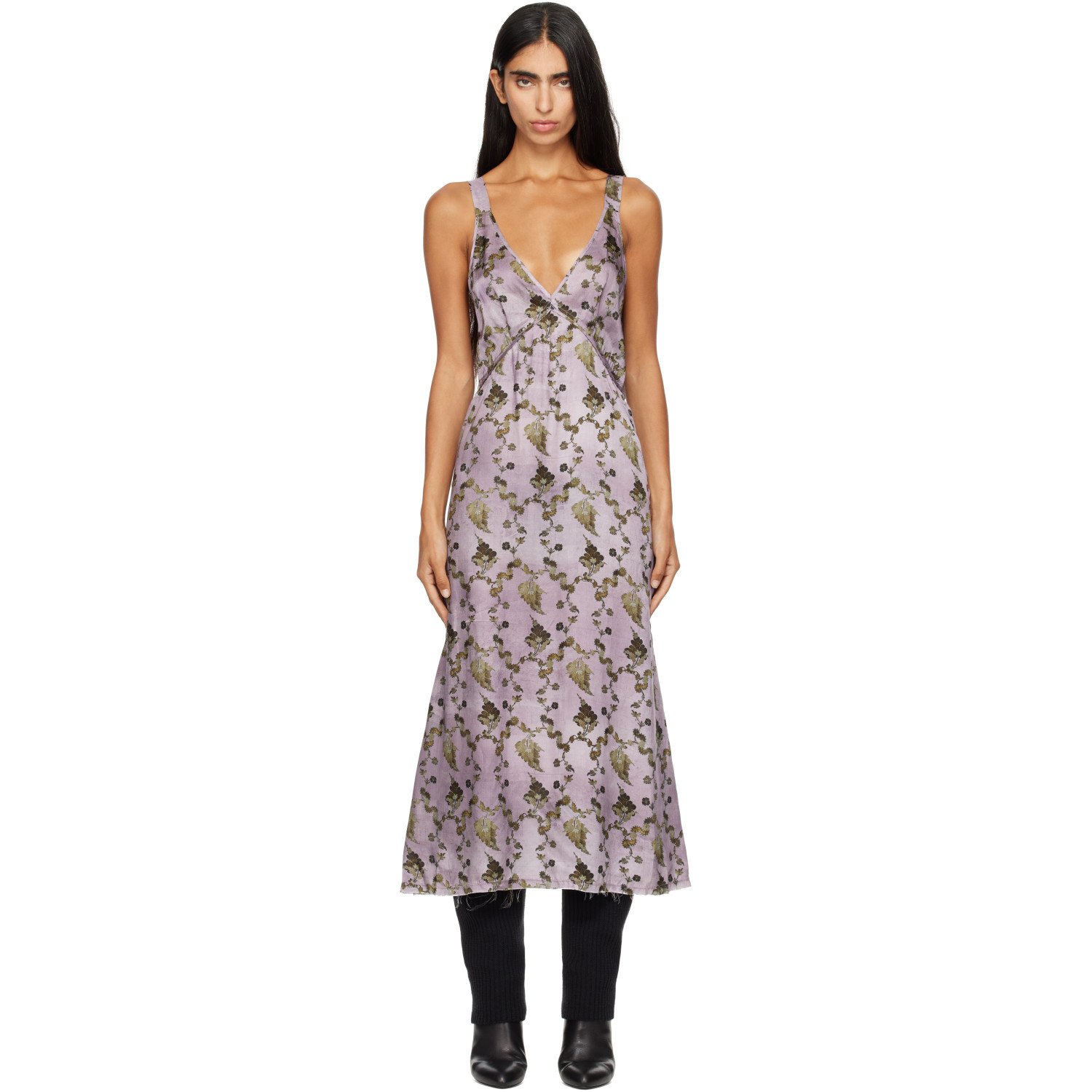 R13 Purple Grunge Slip Midi Dress