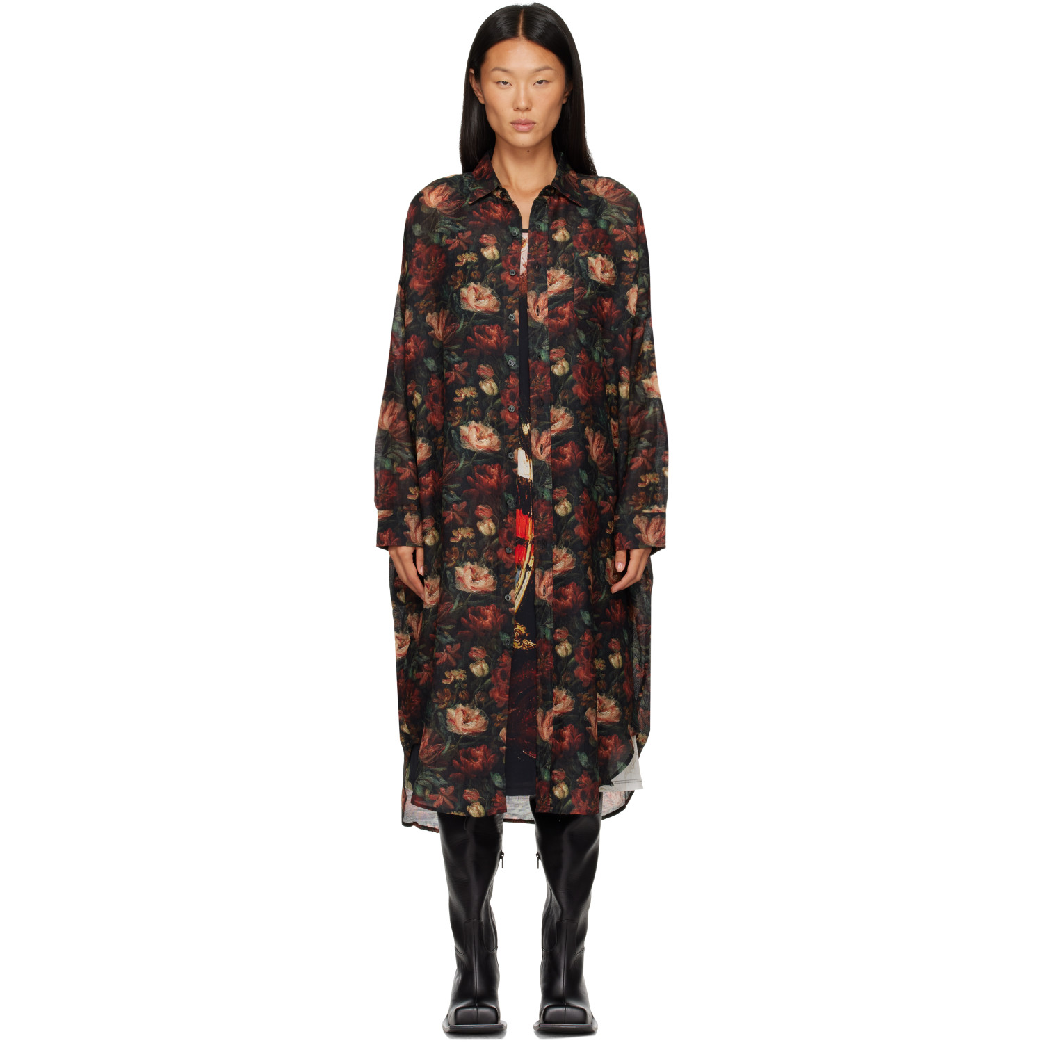 R13 Red & Black Jumbo Shirt Midi Dress