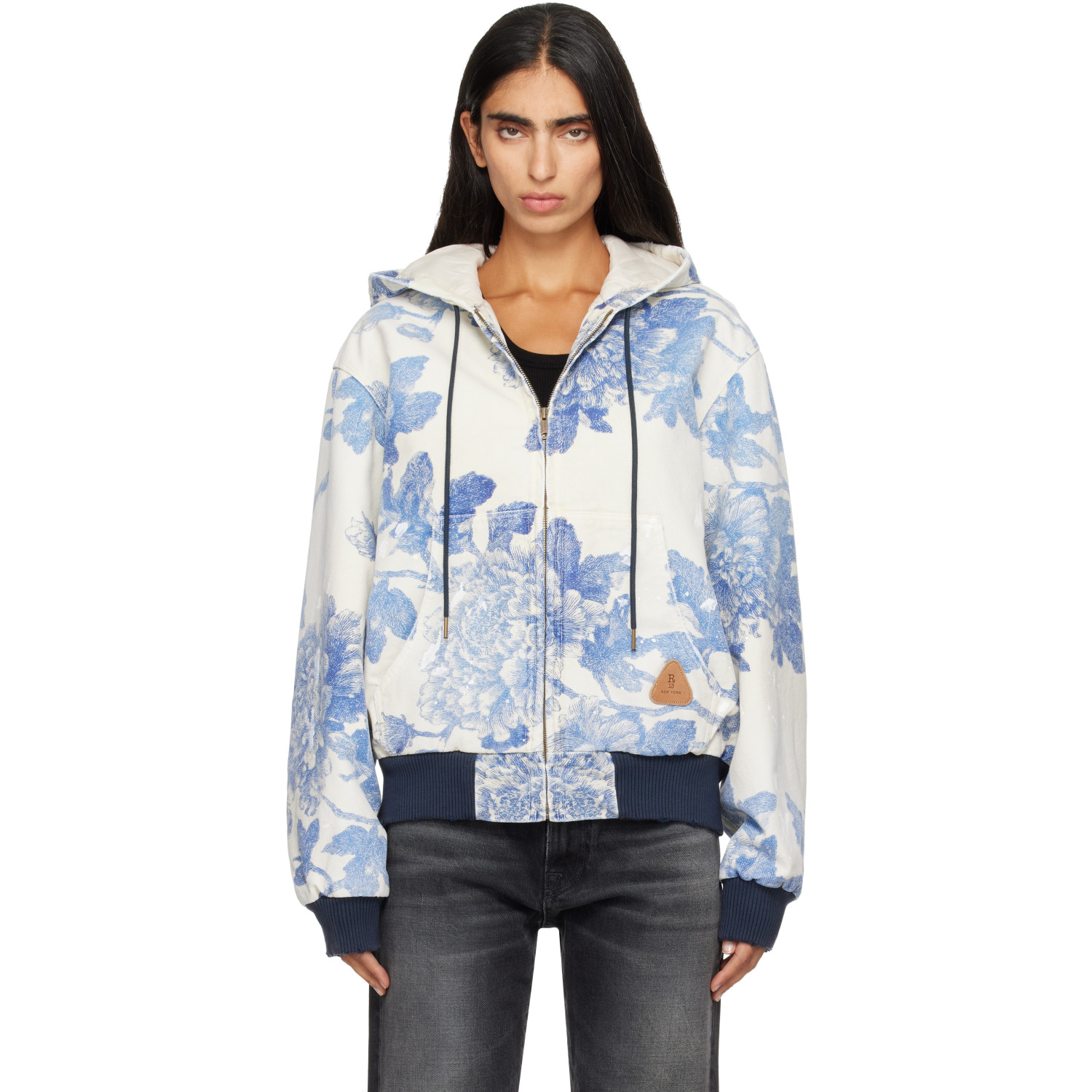 R13 White & Blue Relaxed Workwear Jacket