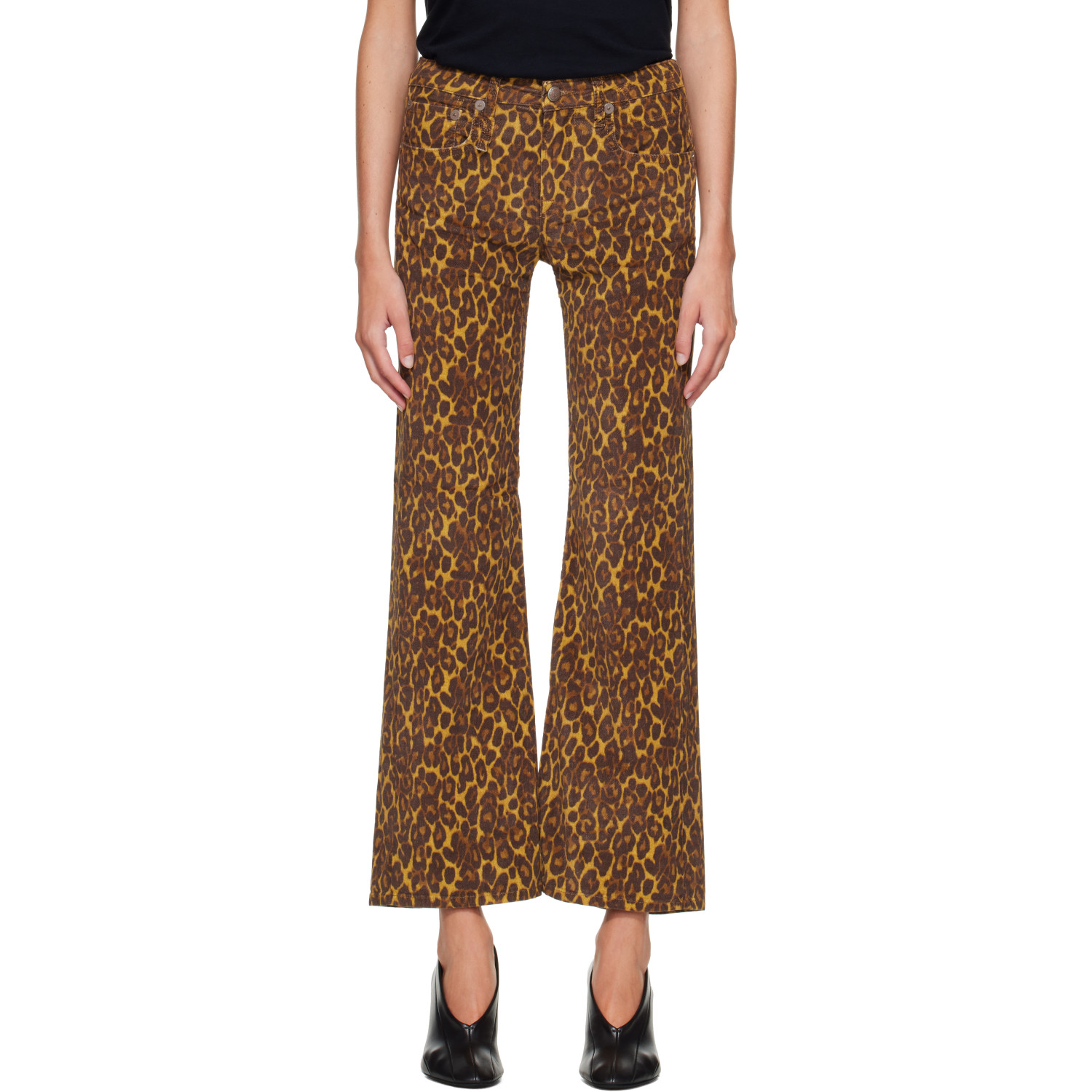 R13 Brown Joan Cropped Flare Jeans