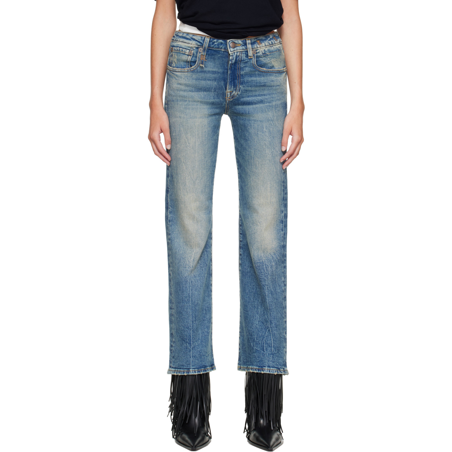 R13 Blue Joan Cropped Flare Jeans