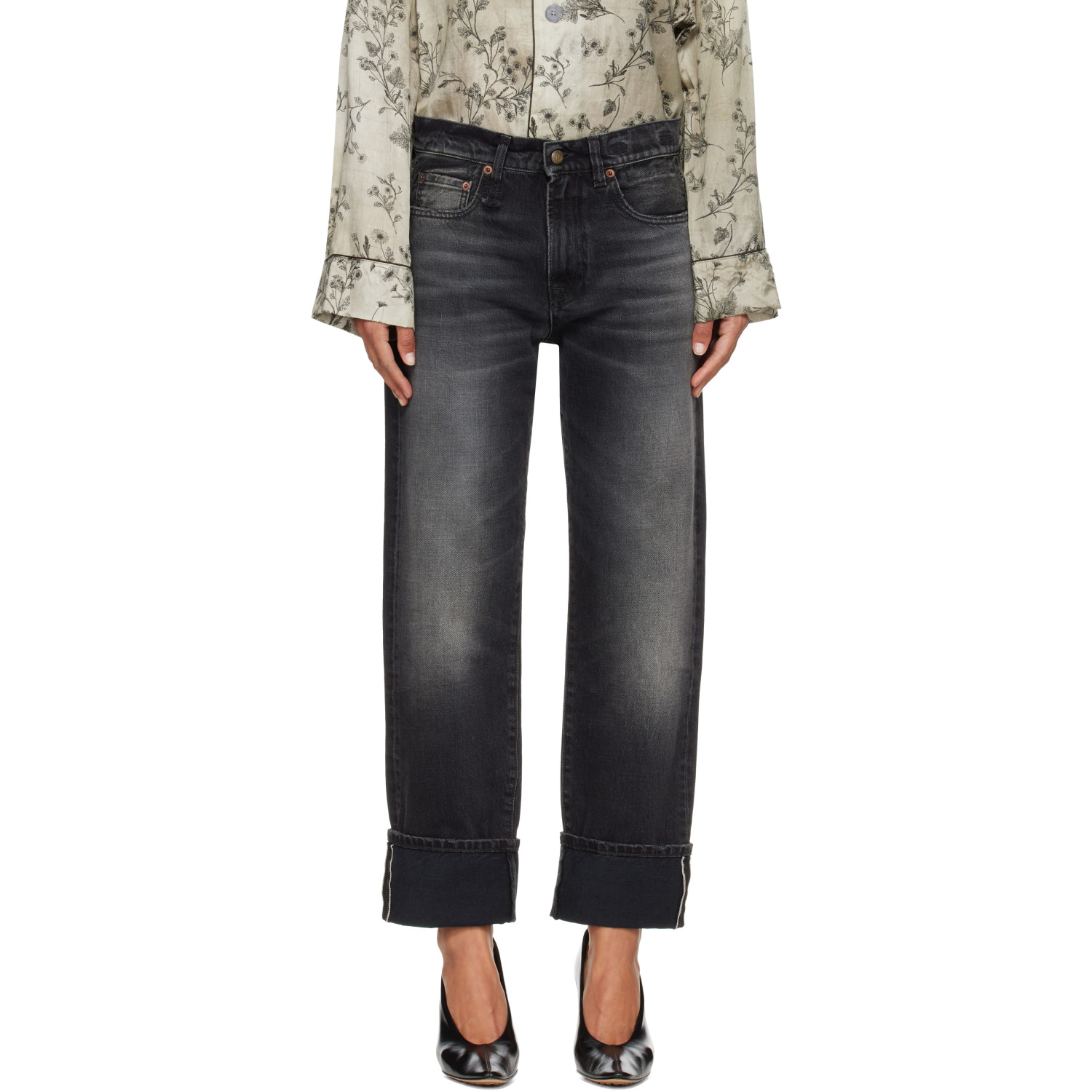 R13 Black Cuffed BF Jeans