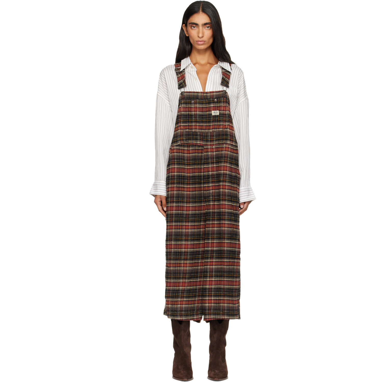 R13 Gray & Burgundy Jumbo Overalls