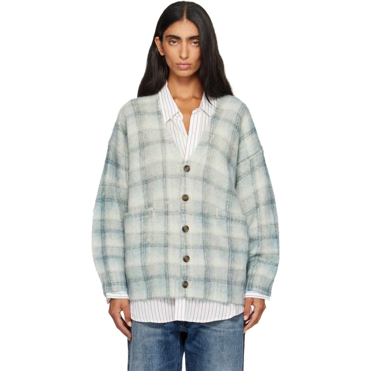 R13 Blue Printed Oversized Cardigan