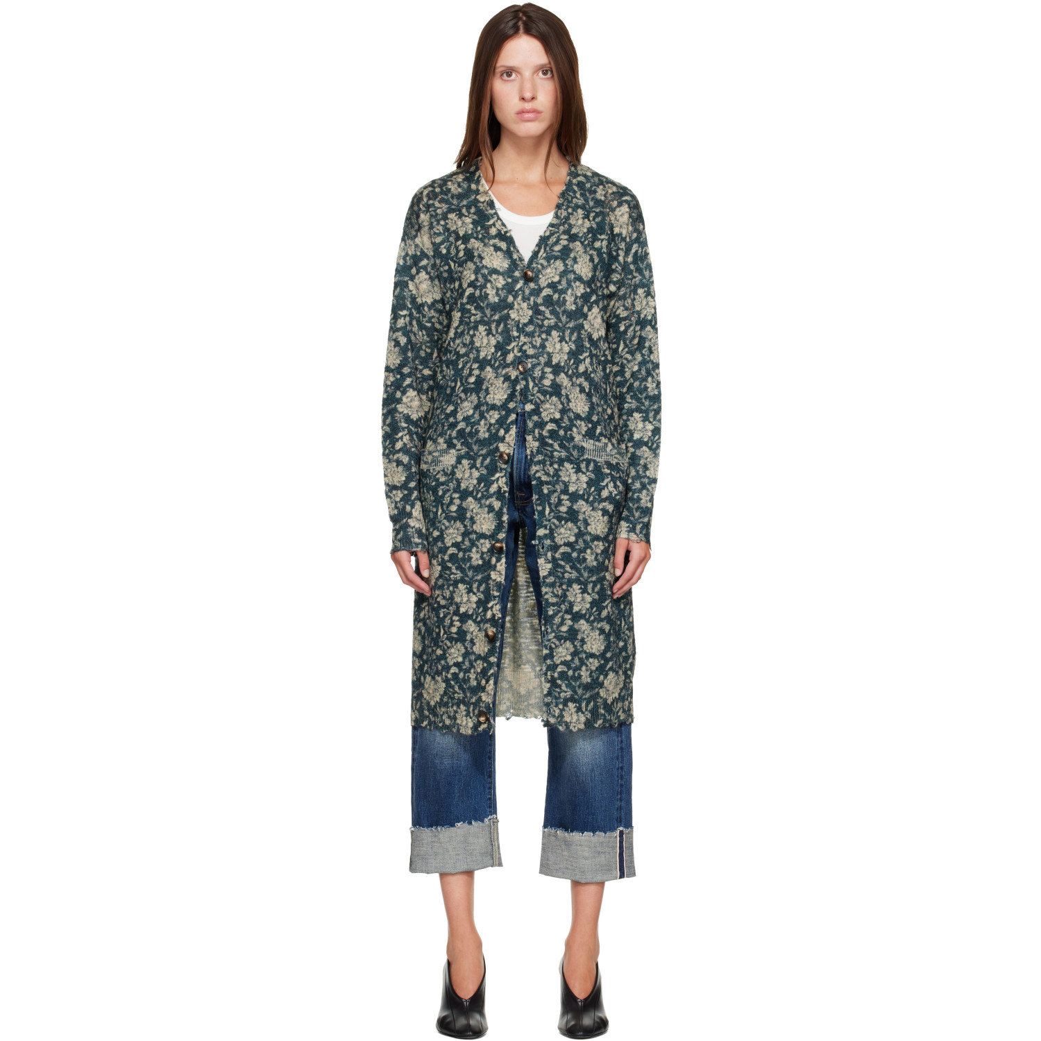 R13 Navy Printed Long Cardigan