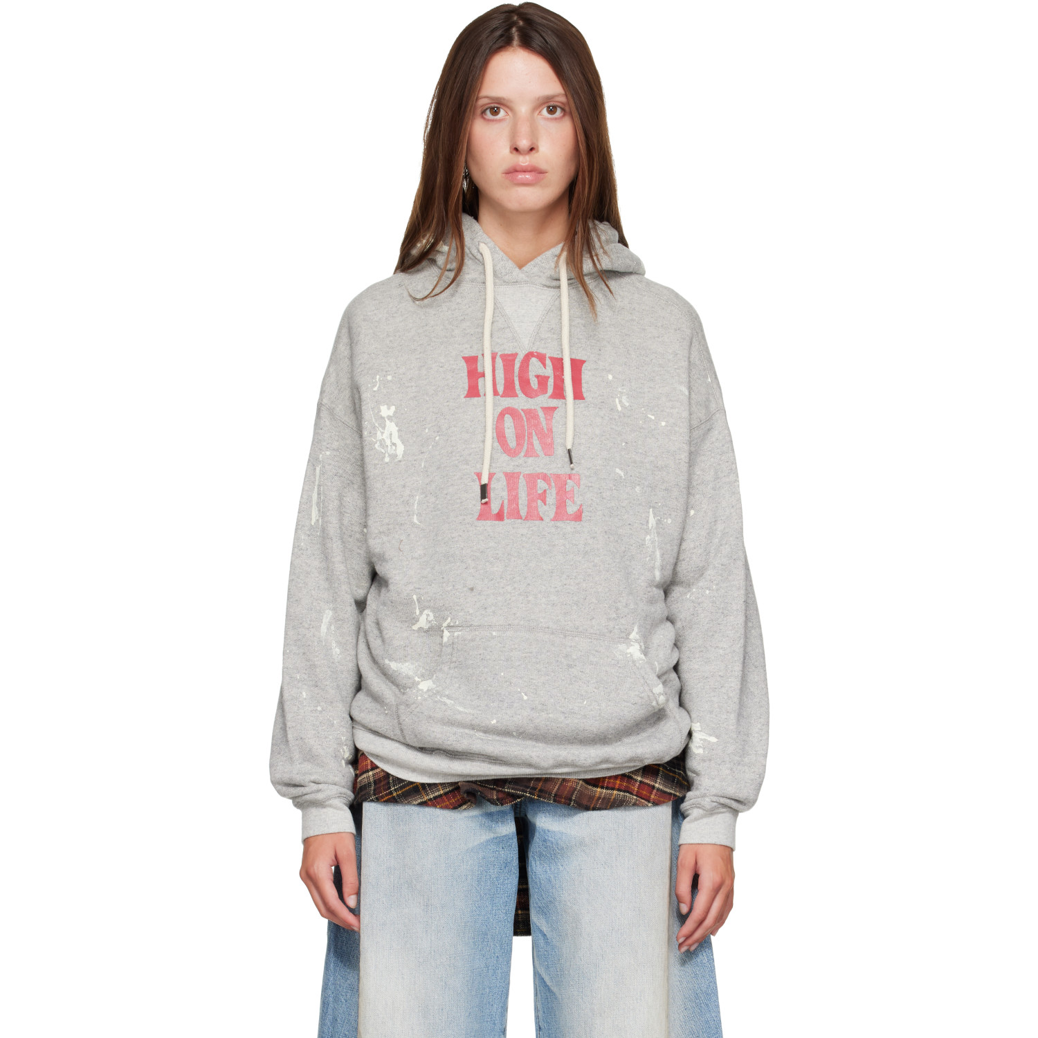 R13 Gray 'High On Life' Oversized Hoodie