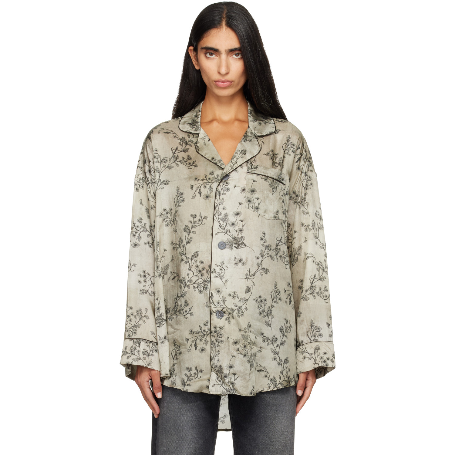 R13 Green Drop Neck PJ Shirt