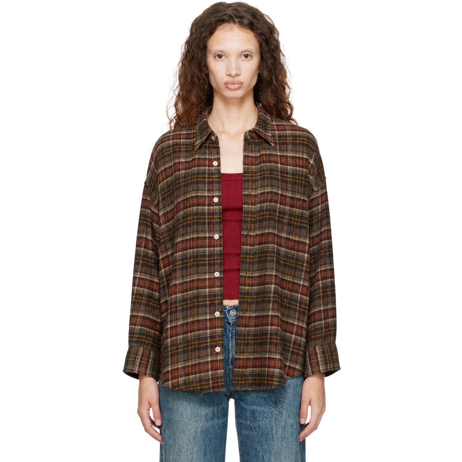 R13 Brown Drop Neck Shirt