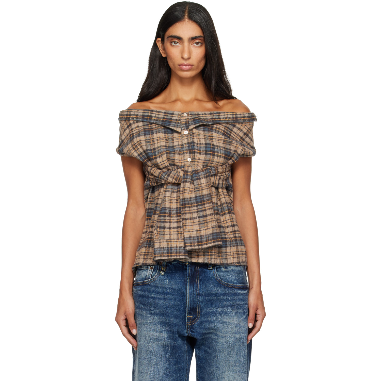 R13 Brown Front Tie Shirt