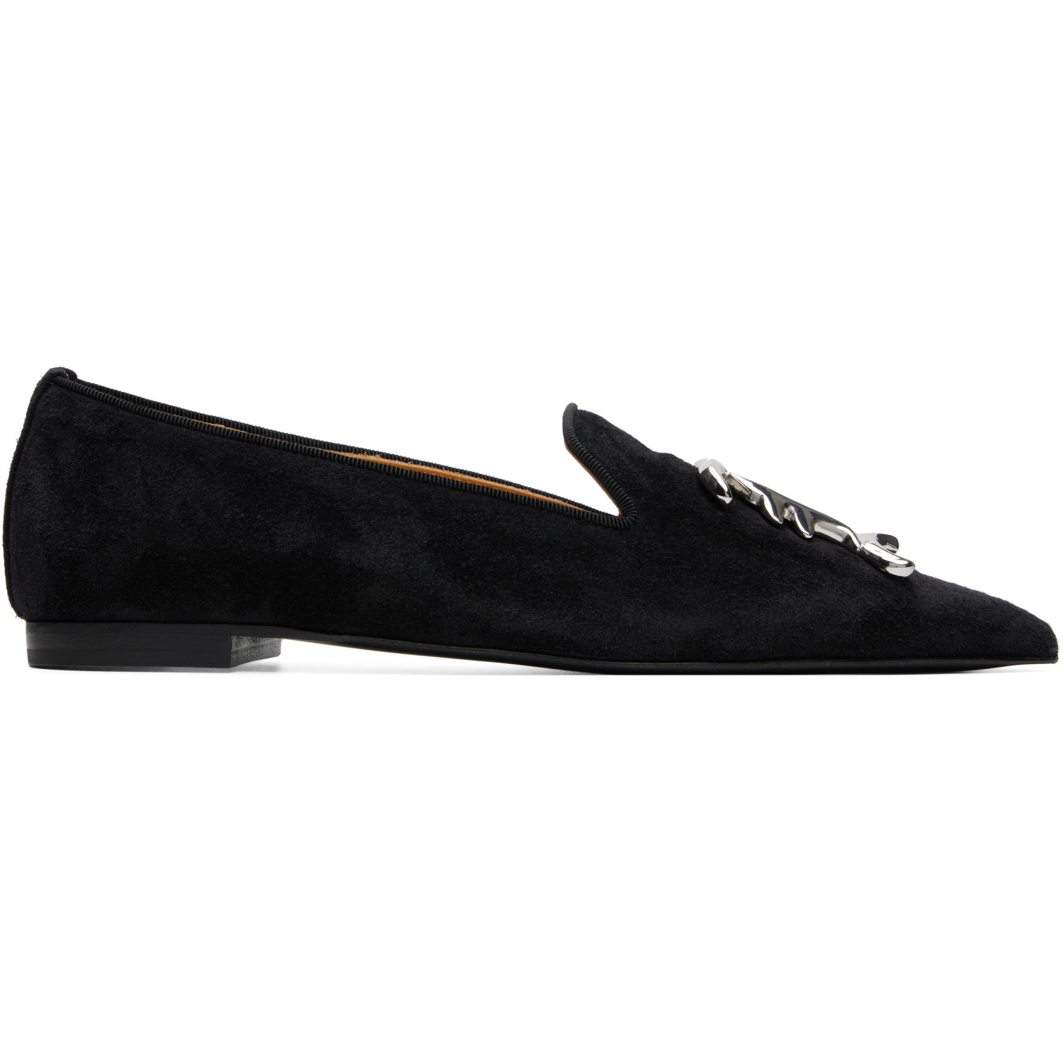 R13 Black Pointed Toe Logo Loafers