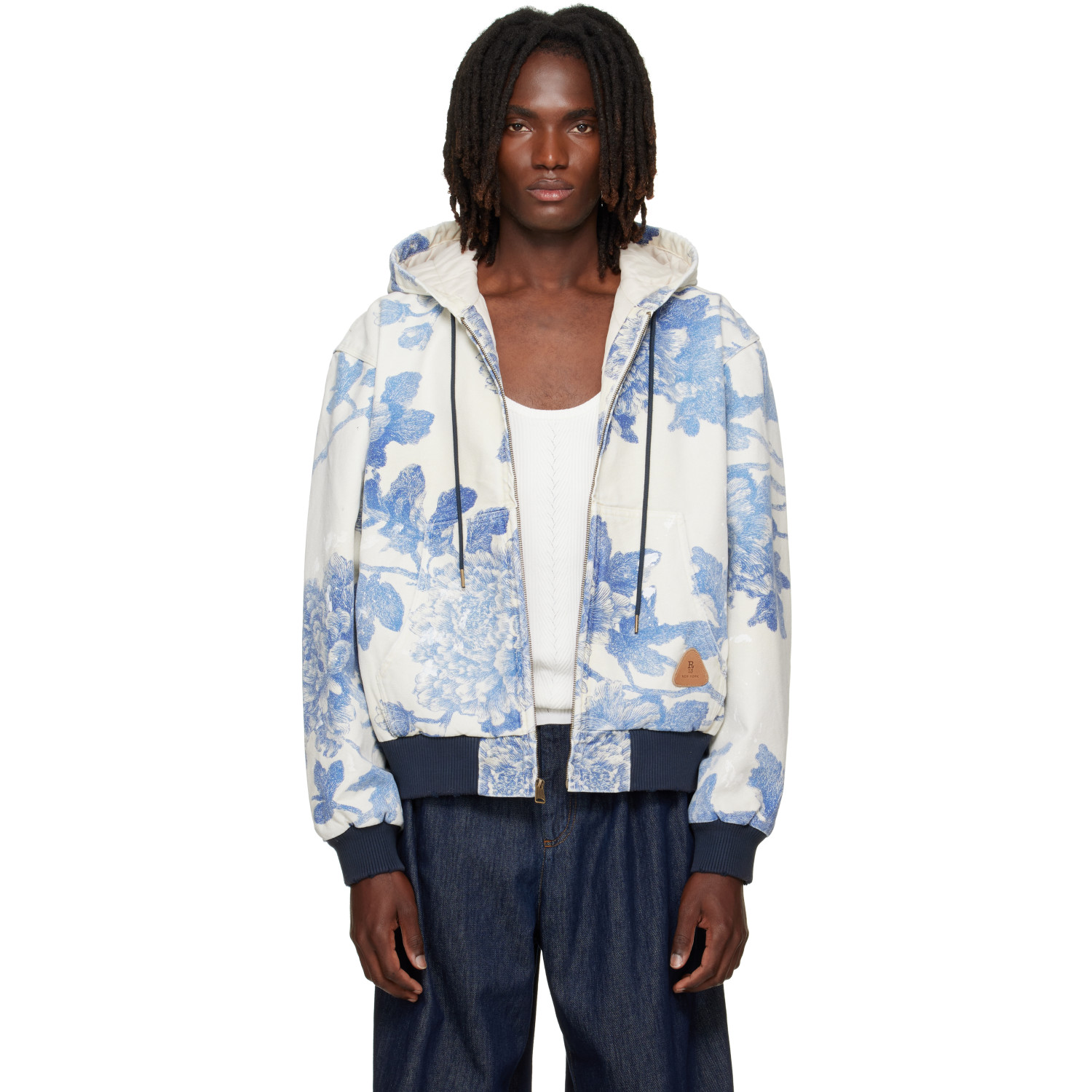 R13 Off-White & Blue Relaxed Workwear Jacket