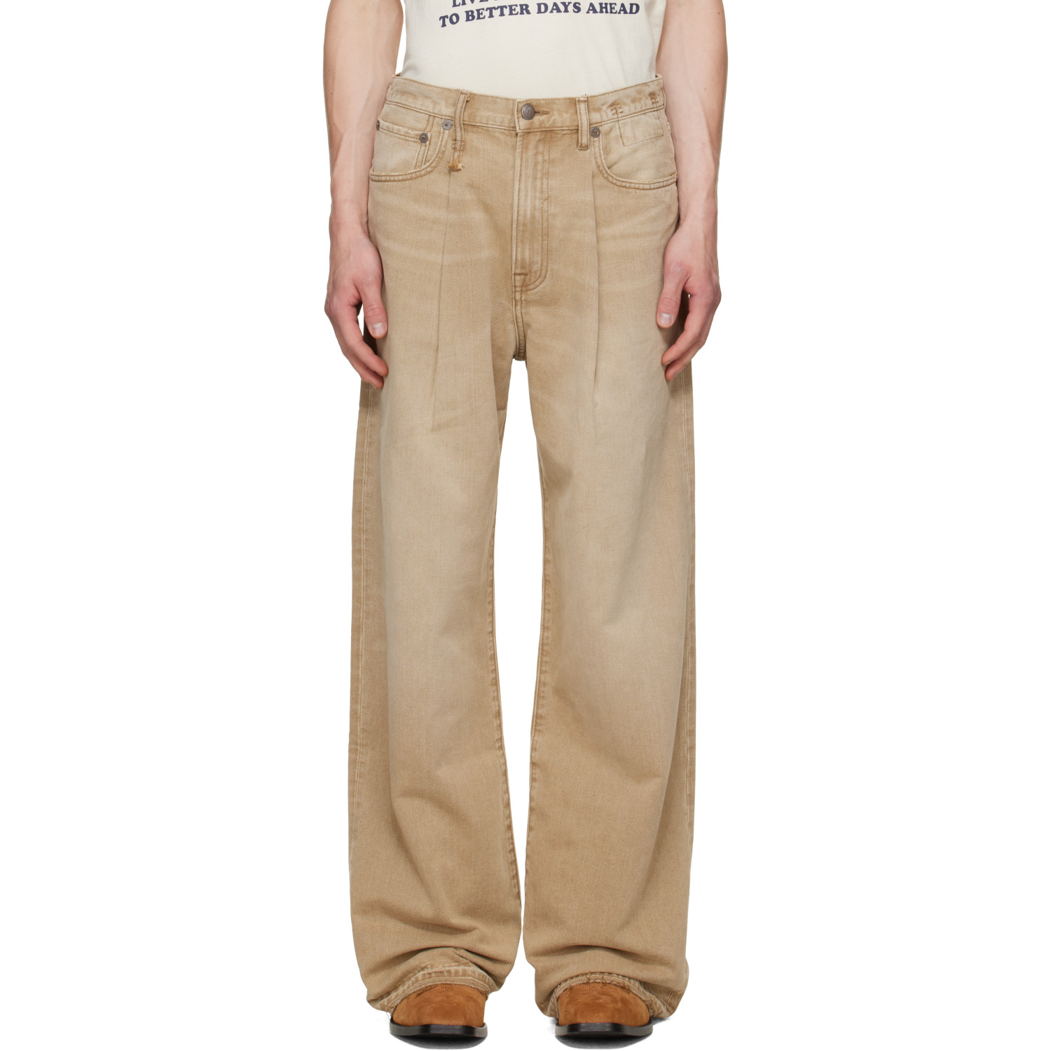 R13 Beige Damon Pleated Jeans